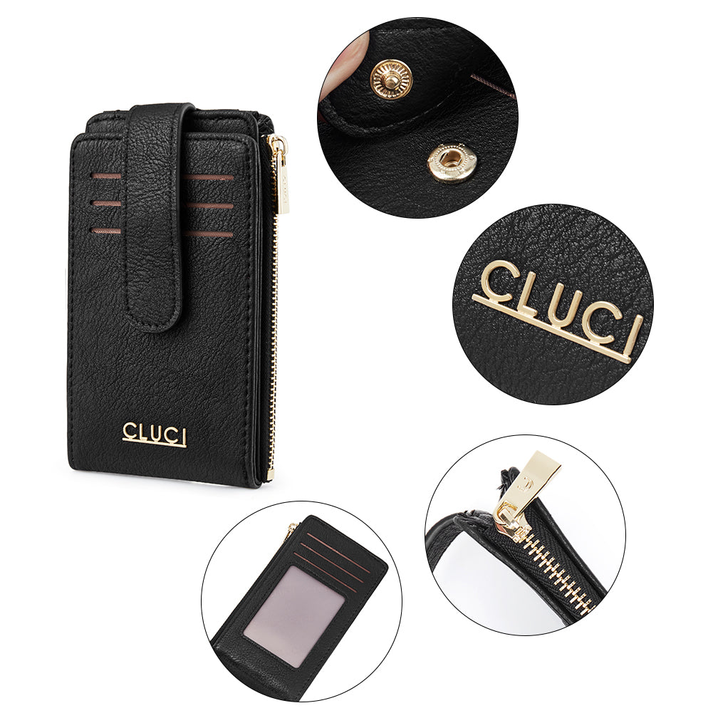 CLUCI Minimalist Card Holder Wallet for Women RFID Slim Vegan Leather Bifold Wallets Multi Card Organizer Zipper Coin Purse Ladies Clutch