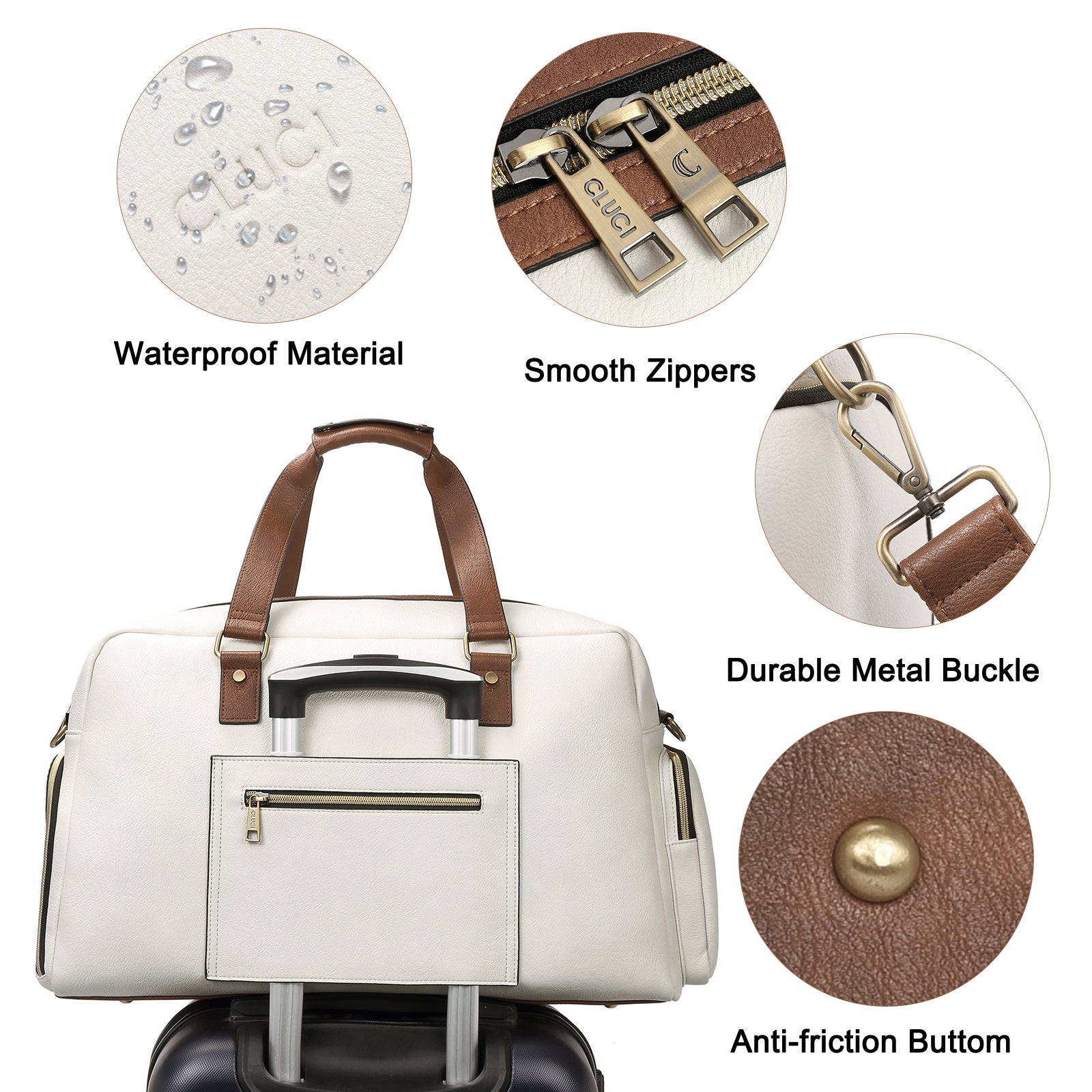 CLUCI Duffel Bag for Travel Leather Women Weekender Bag Carry on Travel Bag with Shoe Compartment