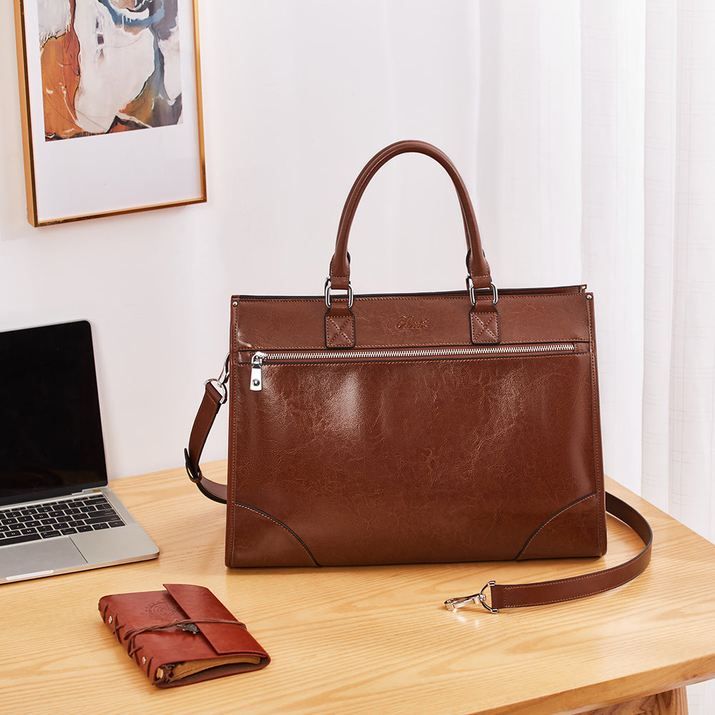 Lauren Ladies Wax Leather Briefcase Purse Laptop Bag