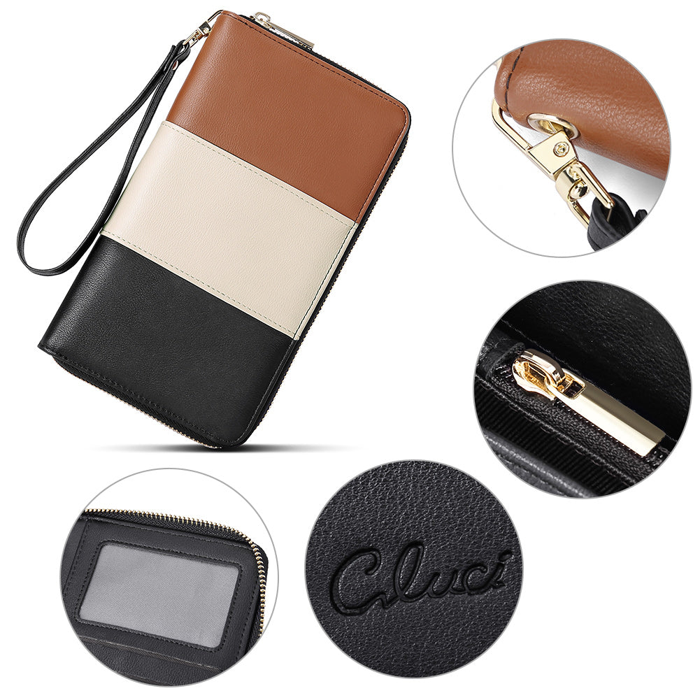 CLUCI Women Wallet Leather RFID Blocking With Wristlet