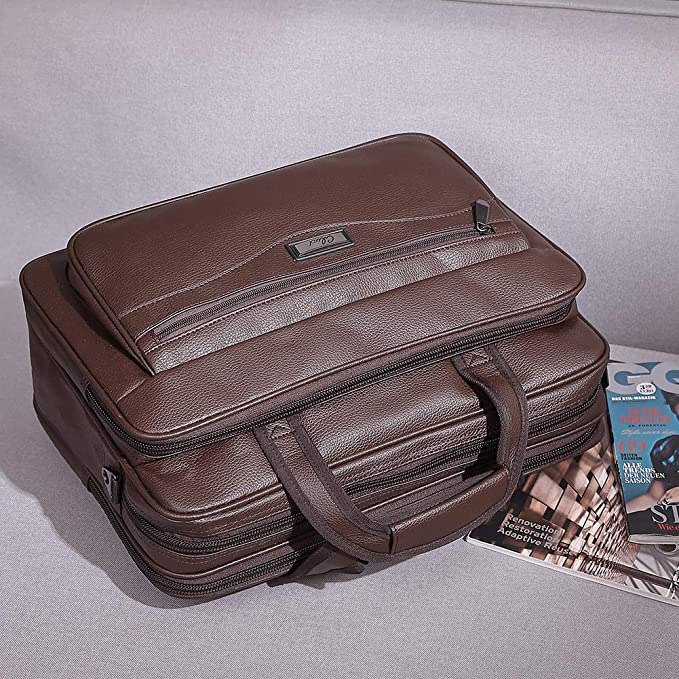 Cluci Leather Briefcase For Men Large Capacity 15.6 Inch Laptop Business Travel Shoulder Bag