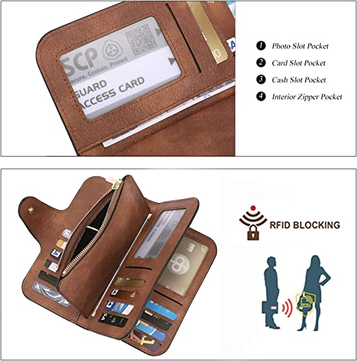 CLUCI Women Wallet Leather RFID Blocking Designer Trifold Card Holder Ladies Clutch with ID Window