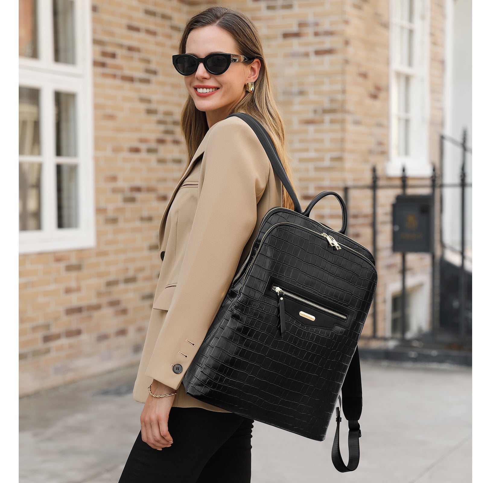 CLUCI Leather Laptop Backpack for Women 15.6 inch Computer Bag Travel Business Daypack