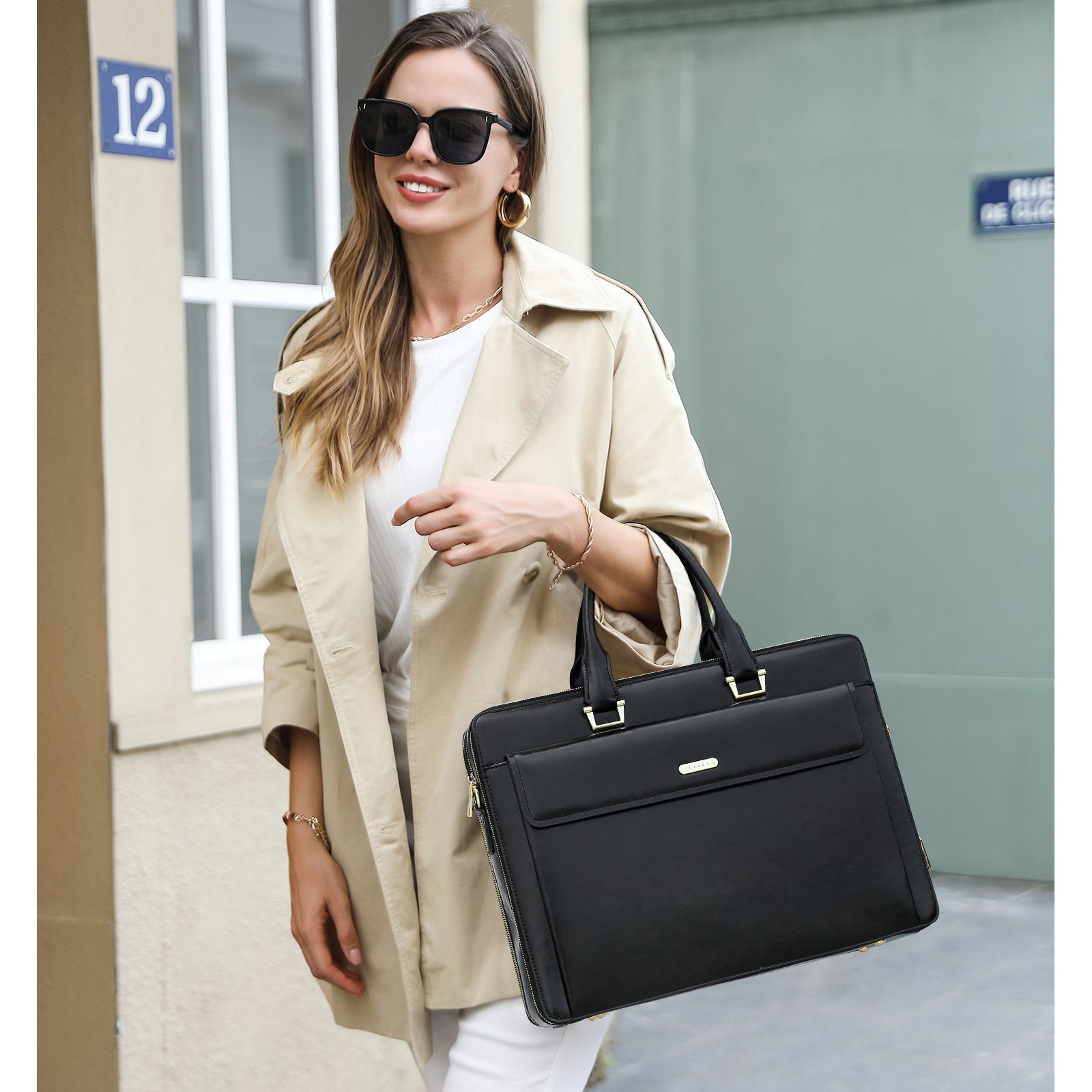 Davison Womens Slim Leather Briefcase  Carry 15.6 Inch Laptop