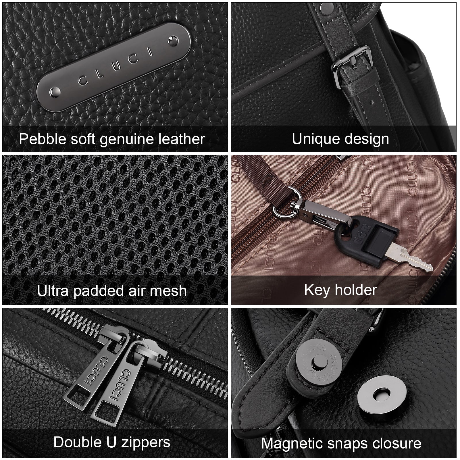 Koch Designer Pebble Black Genuine Leather Backpack Leather Purse