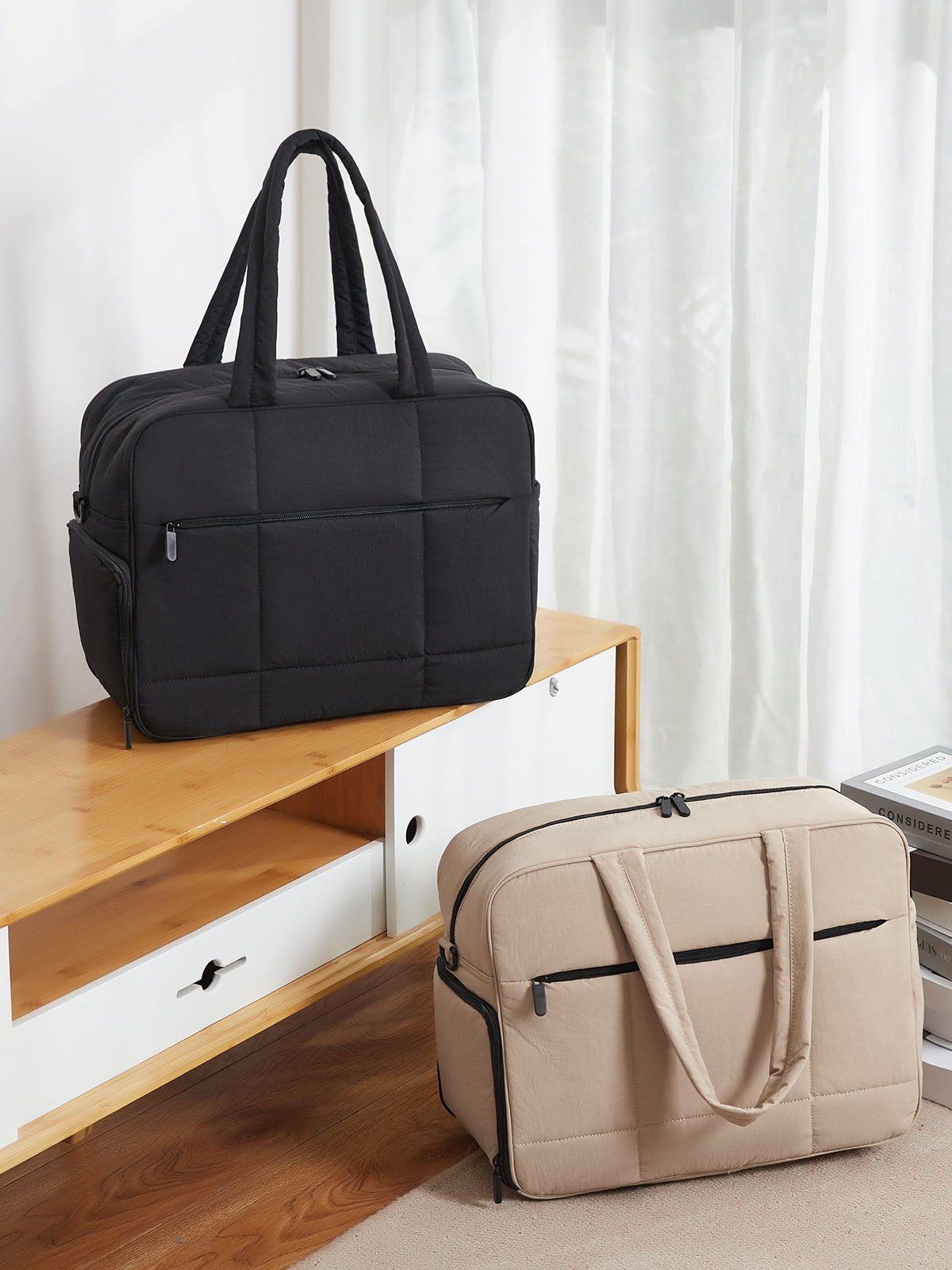 CLUCI Weekender Travel Bag for Women Puffer Tote Bag Carry On Duffle Overnight Bags with Shoe Compartment Black