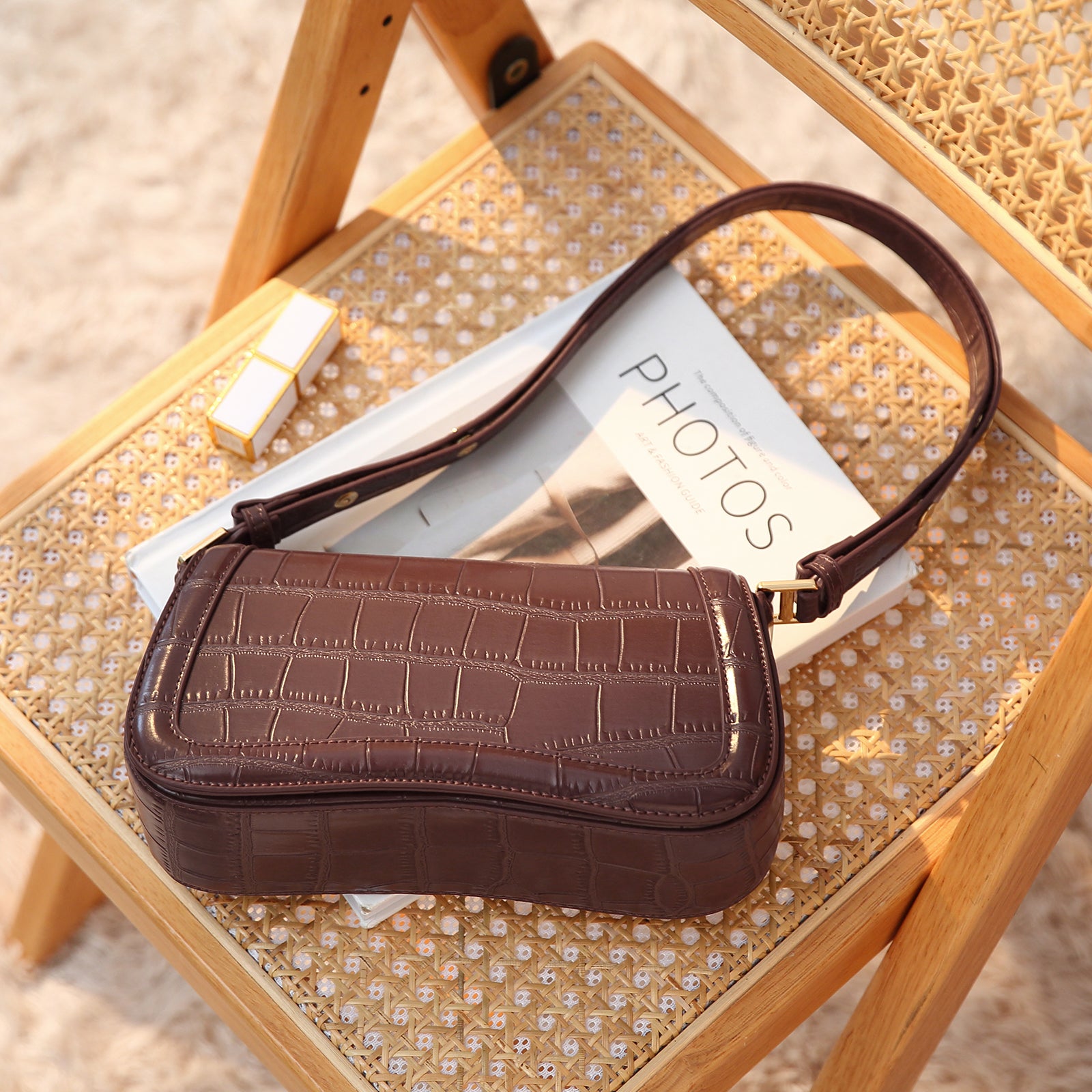 CLUCI Leather Shoulder Baguette Bags for Women