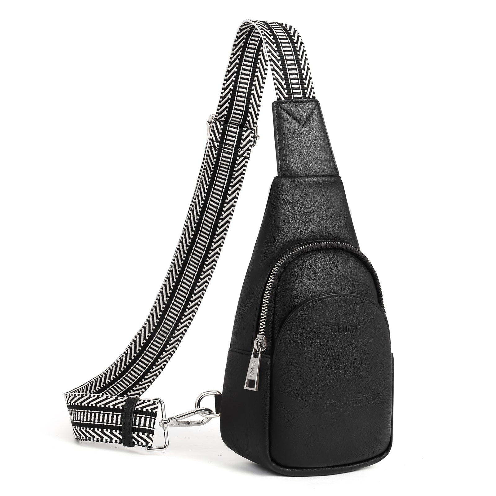 CLUCI  Faux Leather Small Sling Bag Fashion Waist Packs with Guitar Strap for Women's Fanny Packs