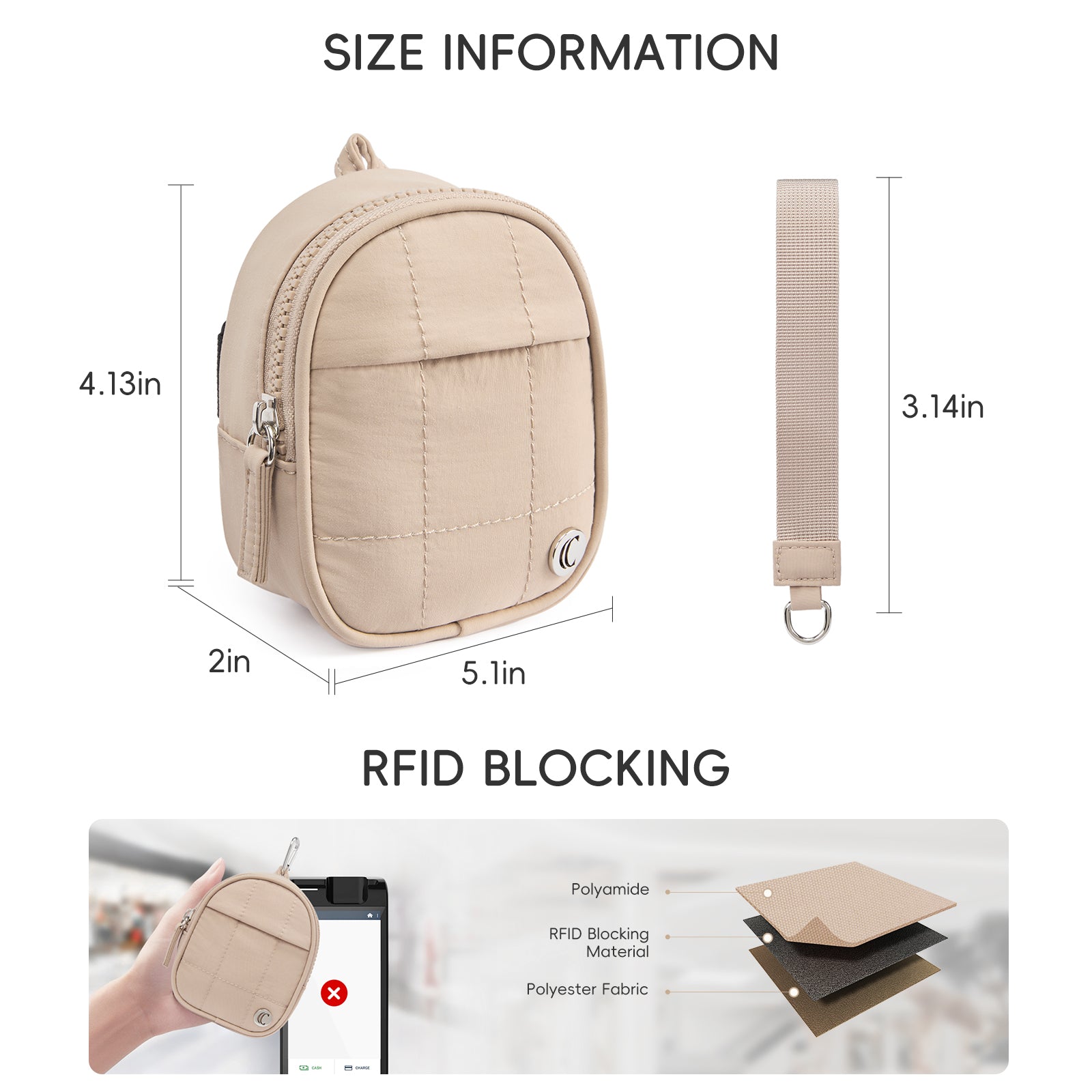 CLUCI Mini Cute Puffer Keychain Wallet with 3 RFID Card Slots