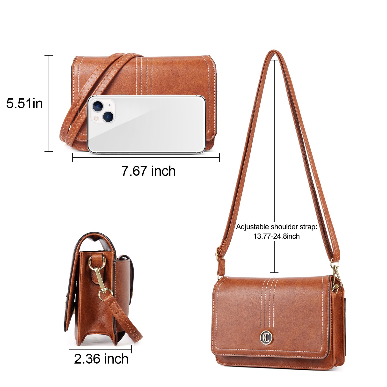 CLUCI Crossbody Purse for Women, Wristlet Wallet, Small Shoulder Bag with Card Slots, Leather Flap Cell phone Clutch