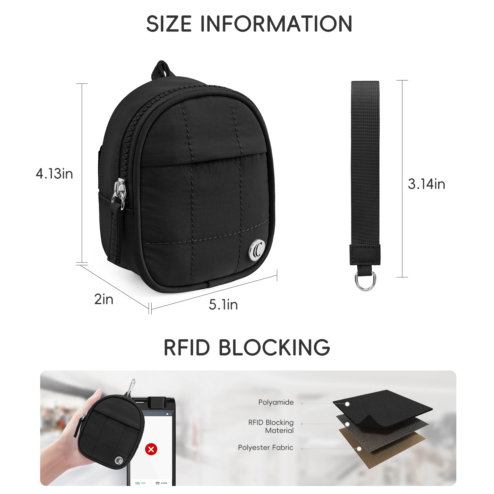 CLUCI Mini Cute Puffer Keychain Wallet with 3 RFID Card Slots