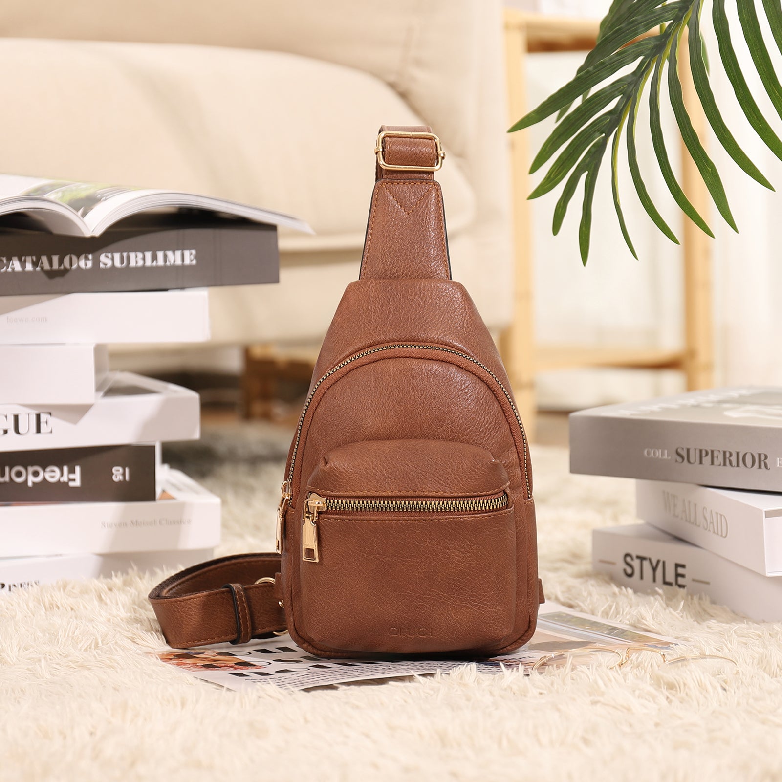CLUCI Small Sling Bag Leather Crossbody Fanny Packs Trendy Women's Chest Bag