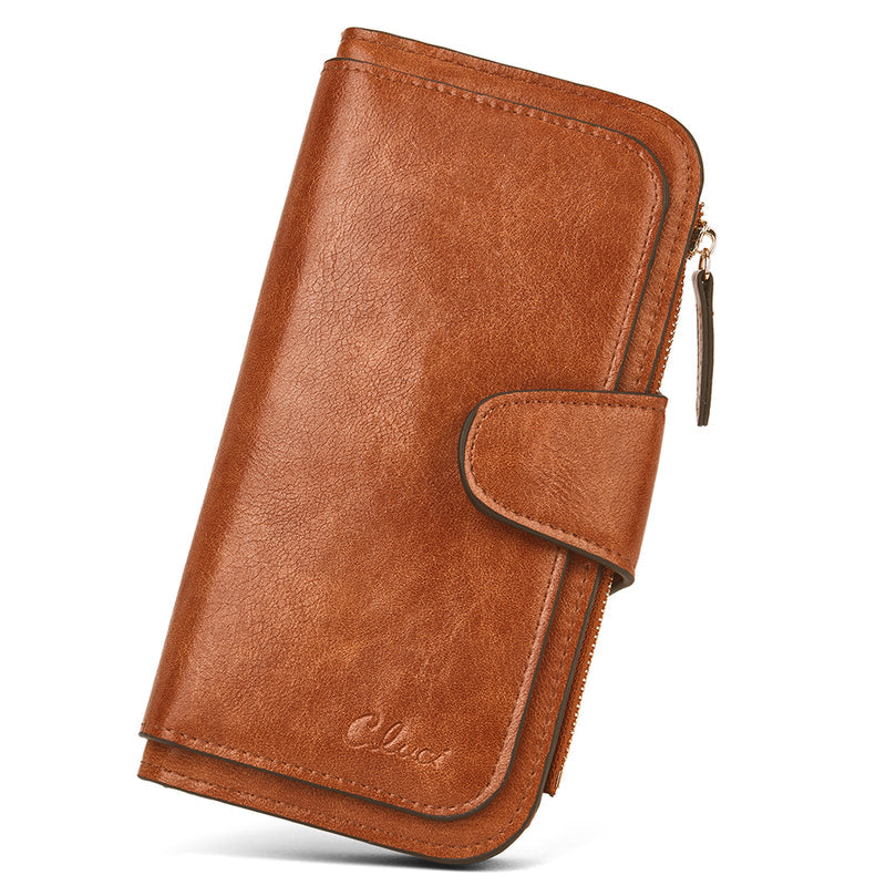 CLUCI Women Wallet Leather RFID Blocking Designer Trifold Card Holder Ladies Clutch with ID Window
