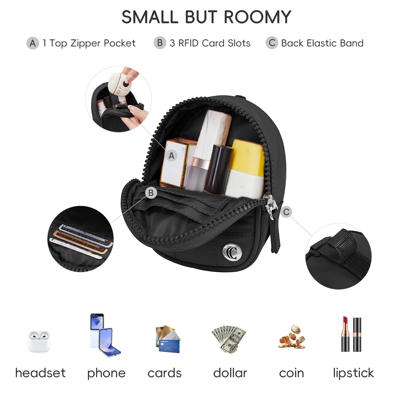 CLUCI Mini Cute Puffer Keychain Wallet with 3 RFID Card Slots