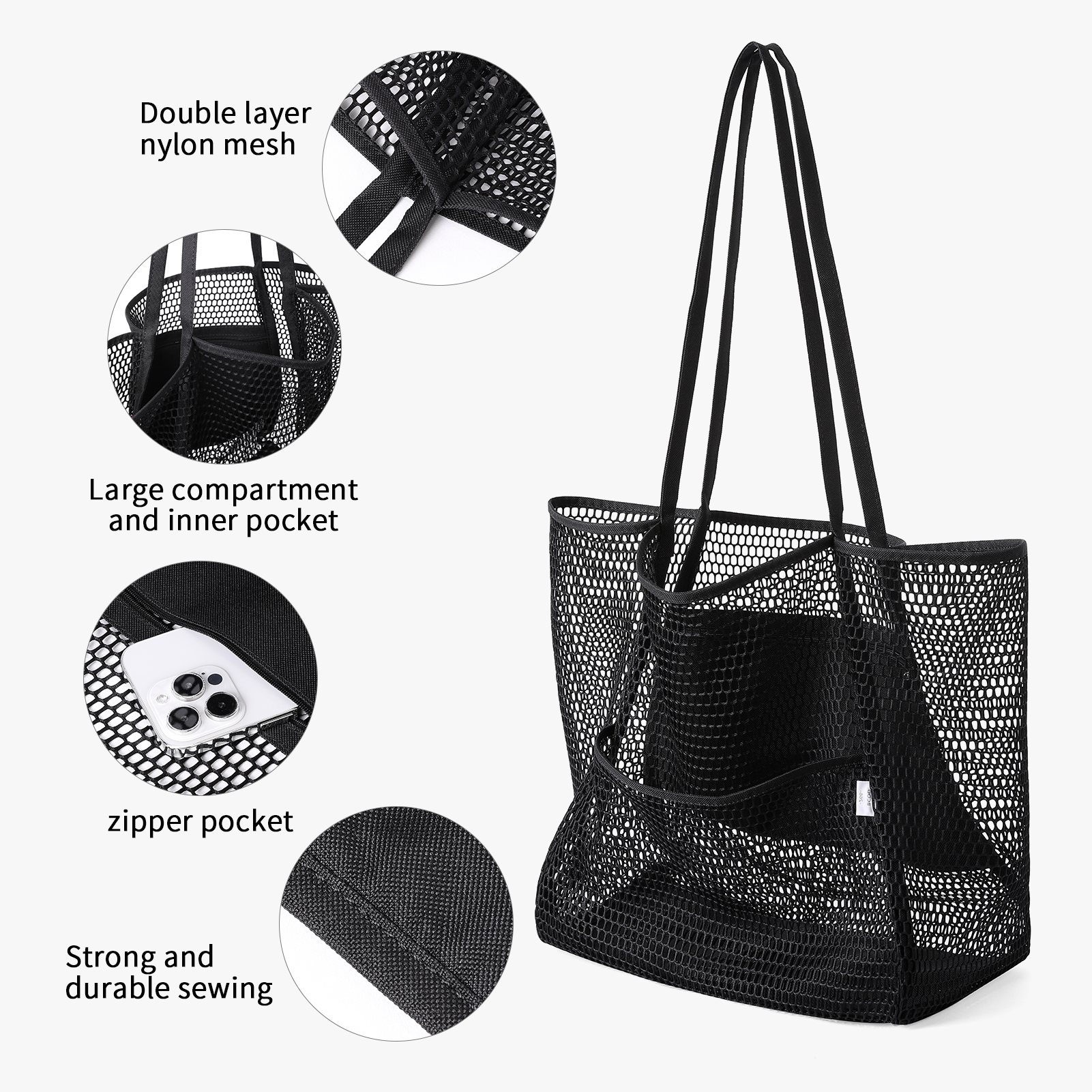 CLUCI Mesh Tote Bag Beach Tote Bag Essentials For Women Shoulder Handbags