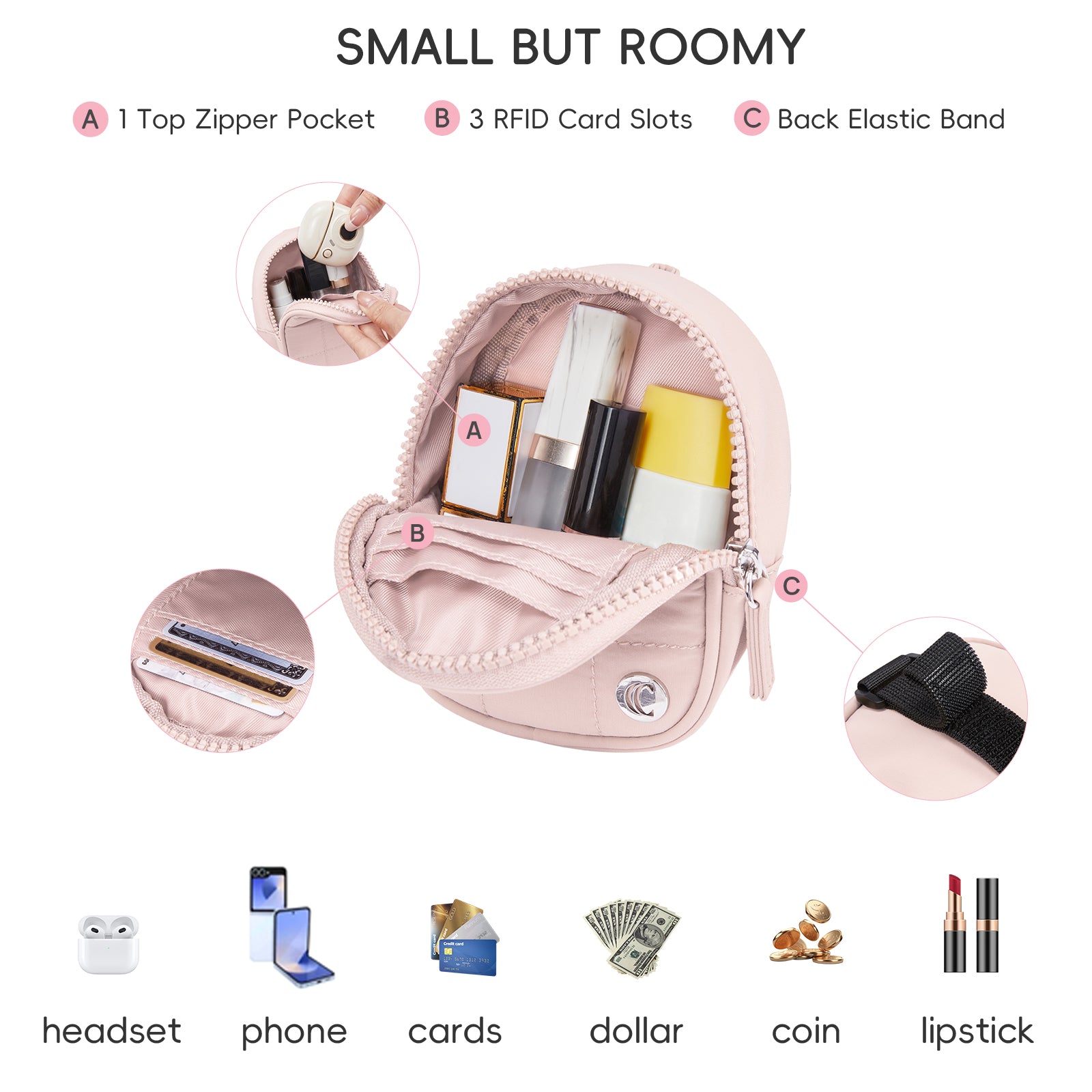 CLUCI Mini Cute Puffer Keychain Wallet with 3 RFID Card Slots