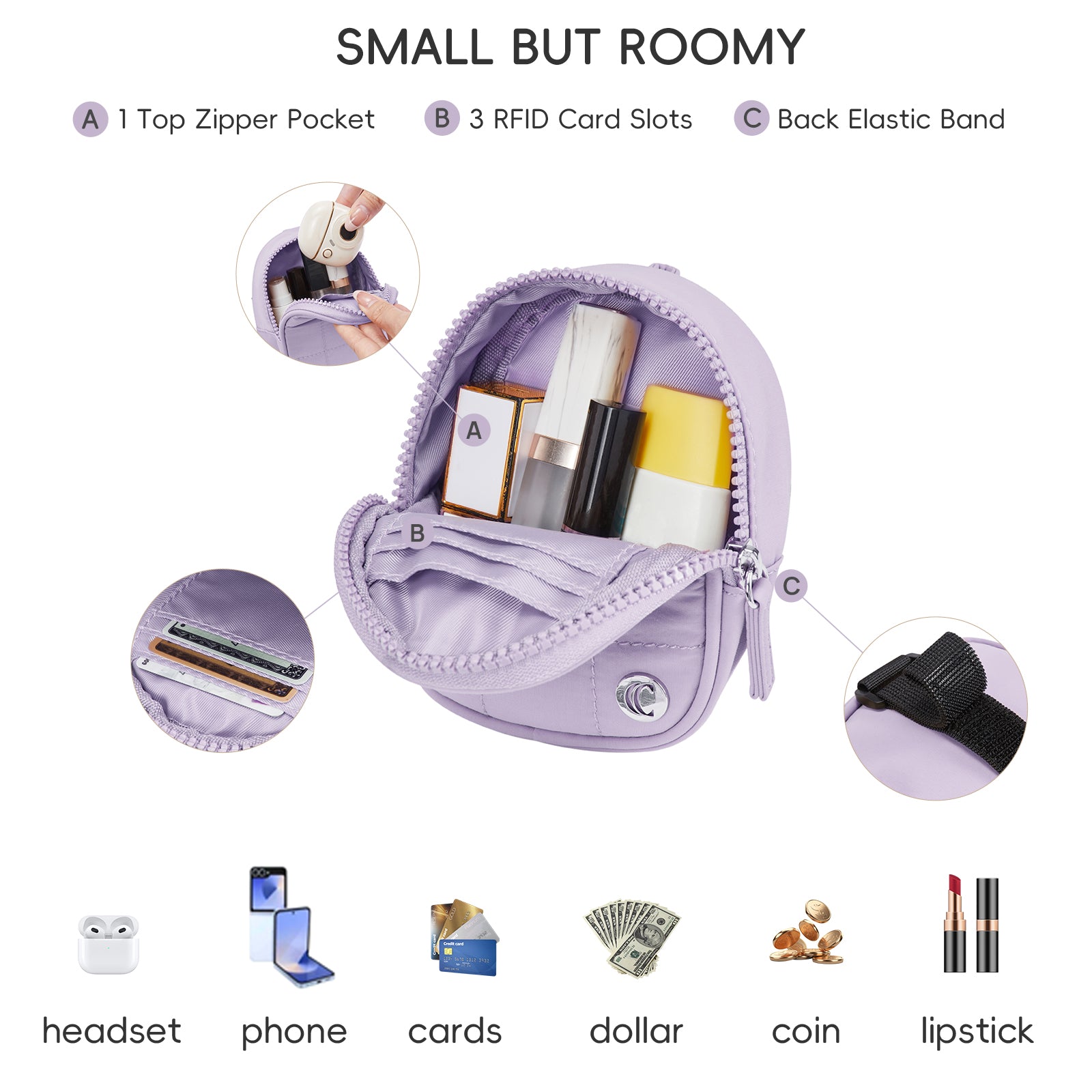 CLUCI Mini Cute Puffer Keychain Wallet with 3 RFID Card Slots
