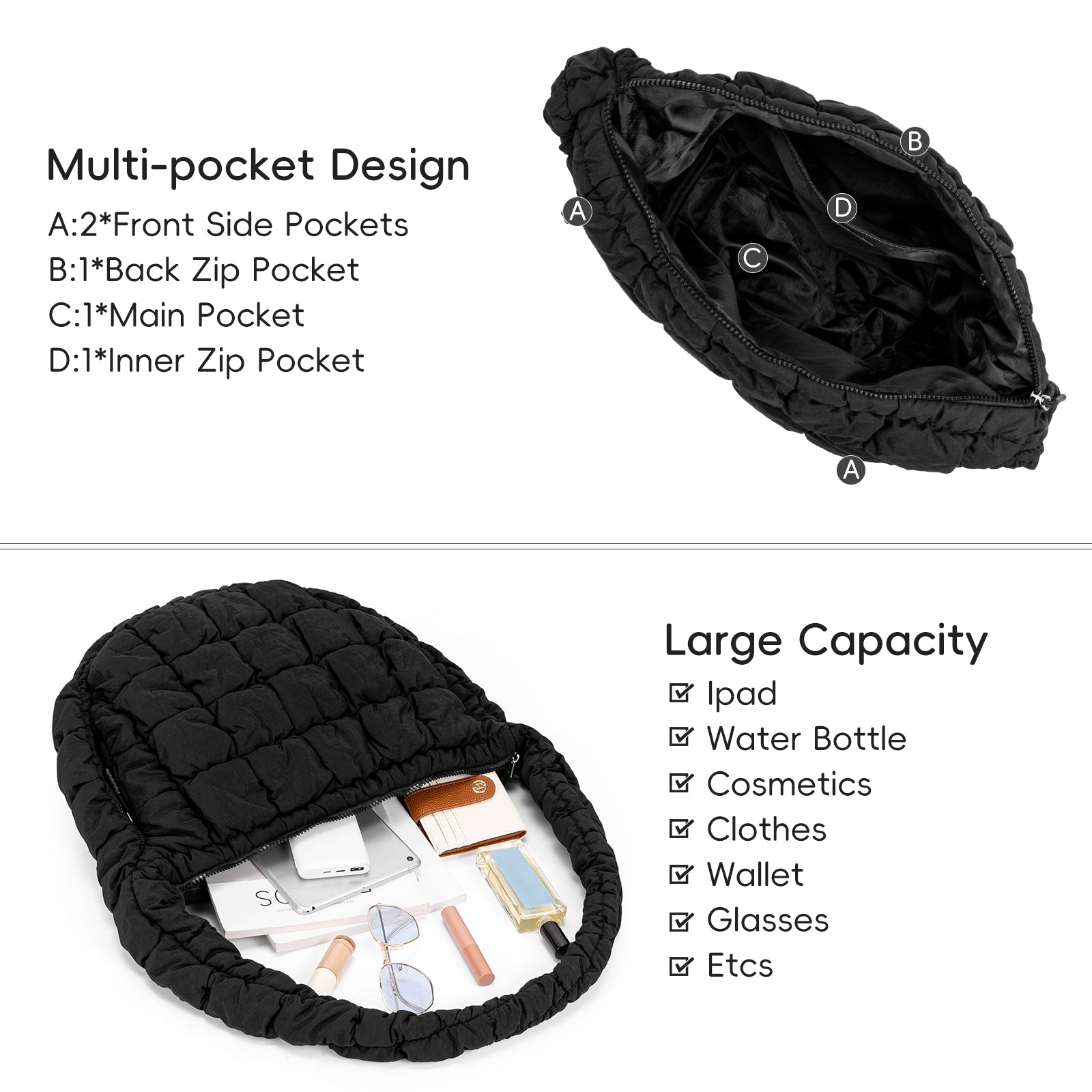 CLUCI Large Lightweight Quilted  Puffer Tote Bag for Women