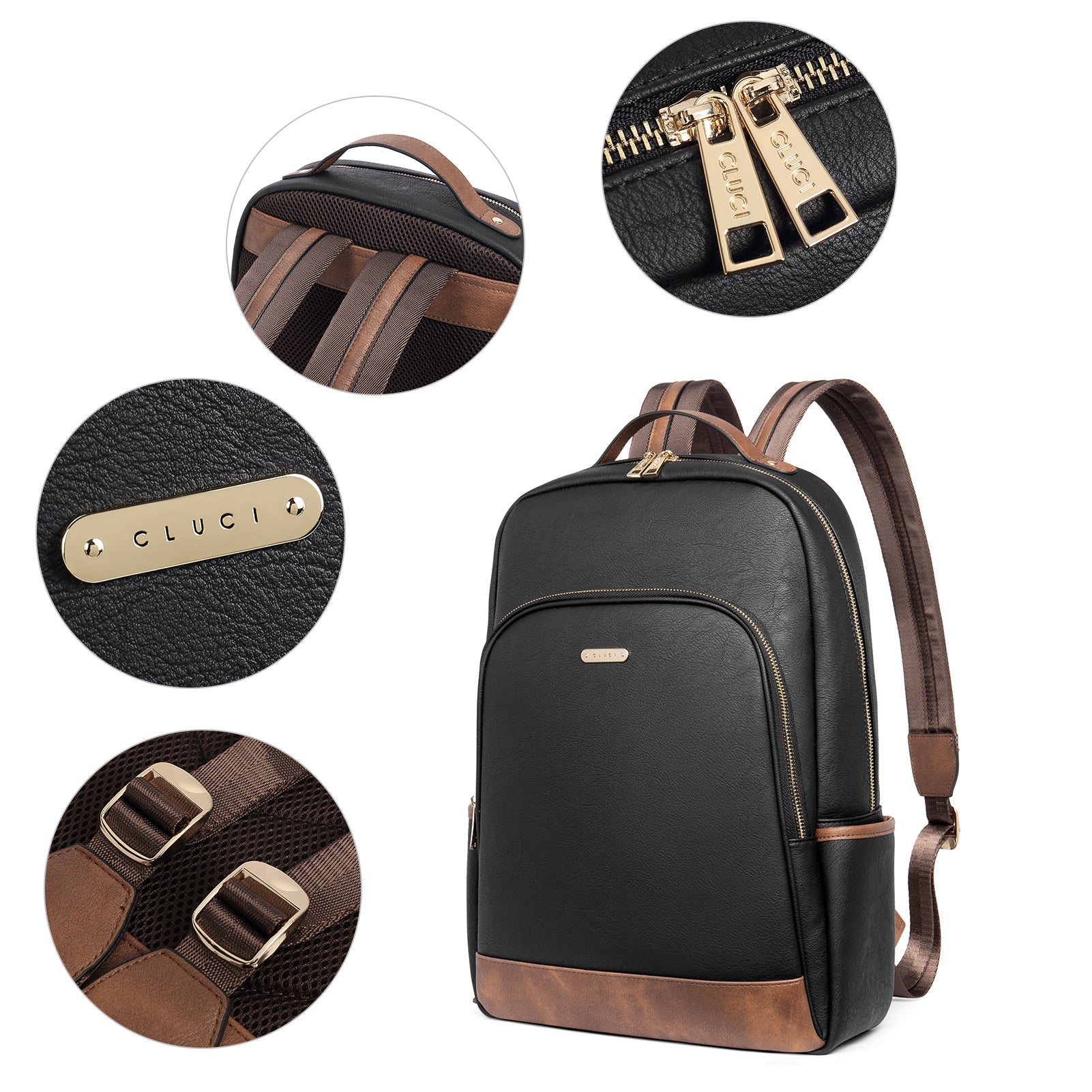 CLUCI Leather Laptop Backpack Purse for Women 15.6 inch Computer Backpack Business Casual Travel Daypack College Bag