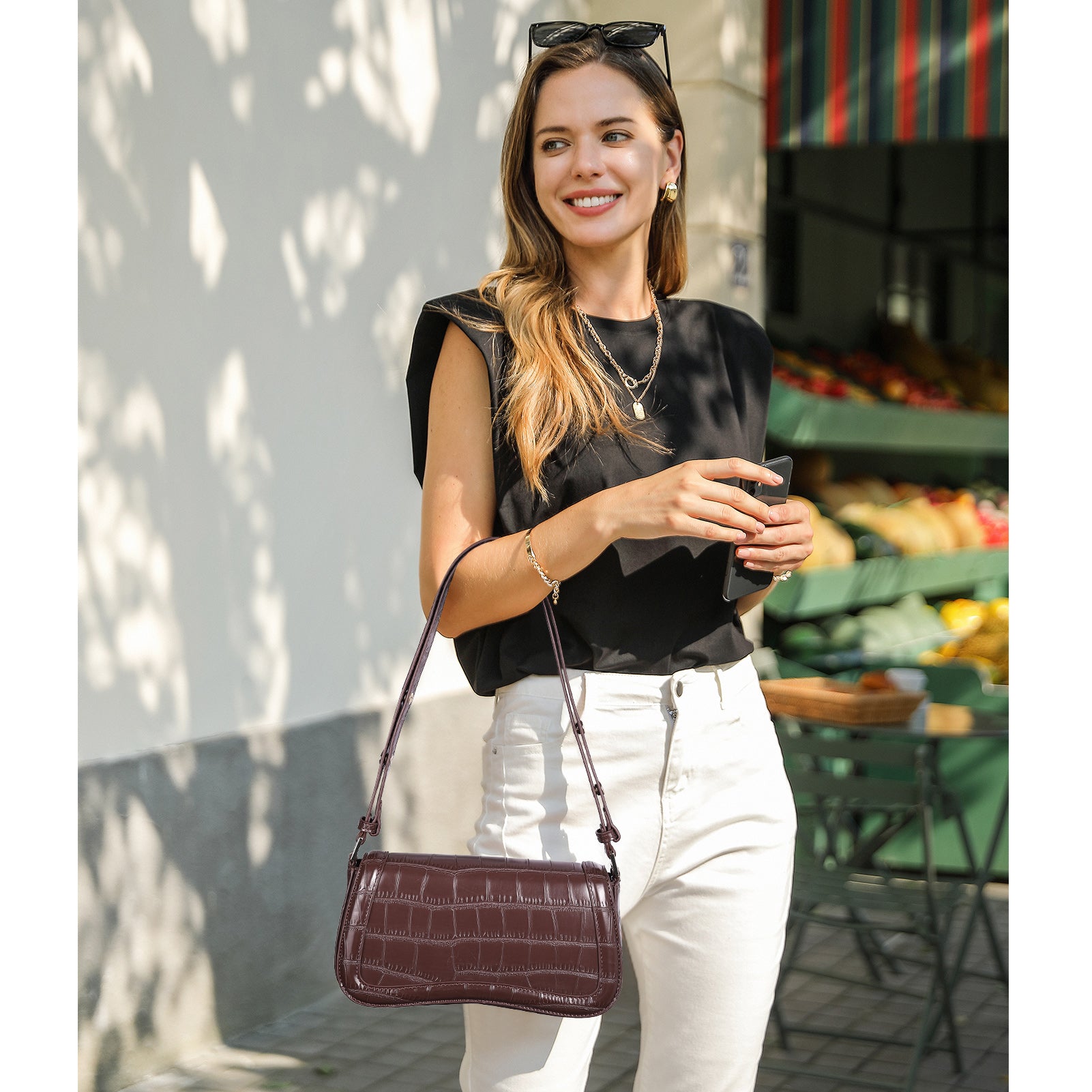 CLUCI Leather Shoulder Baguette Bags for Women