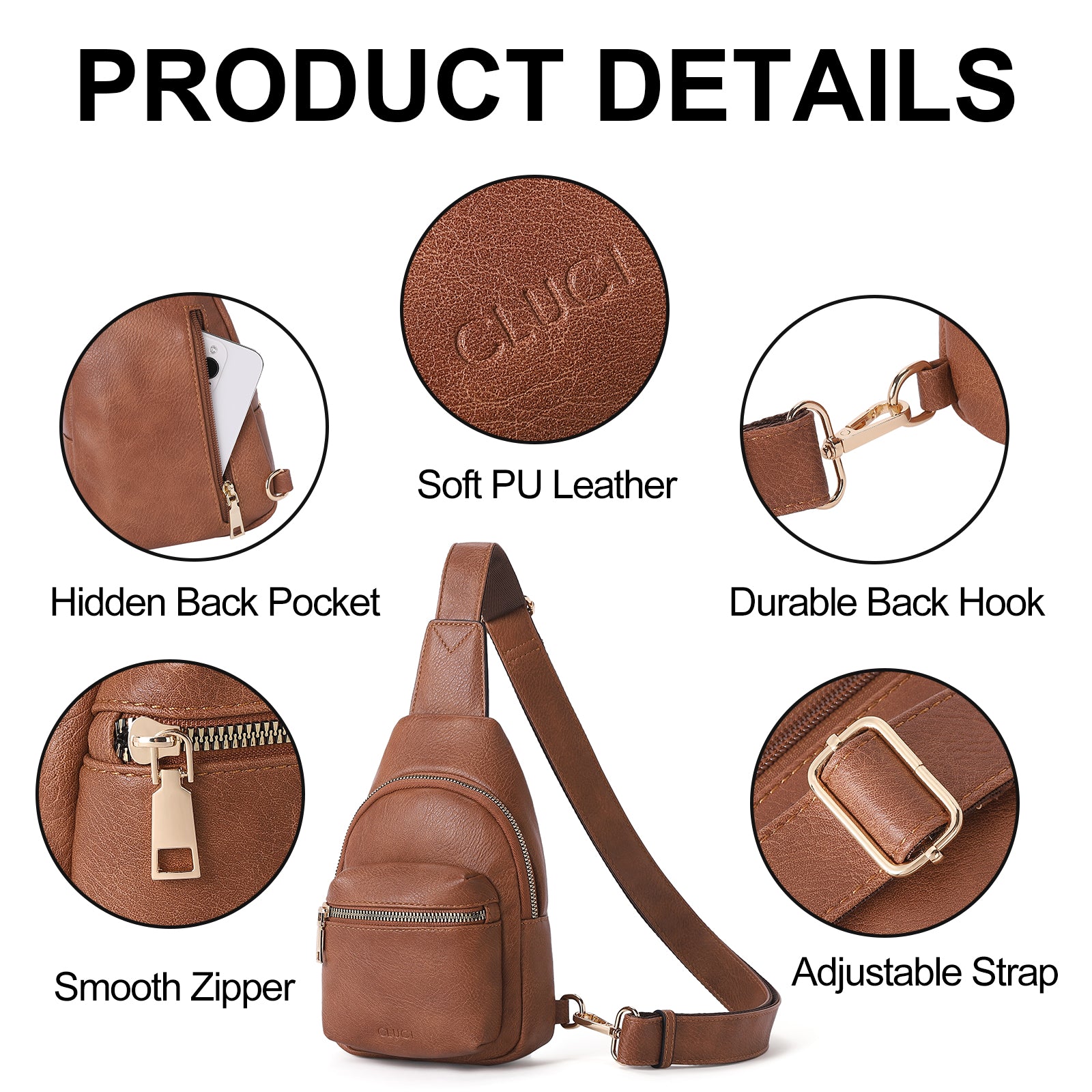 CLUCI Small Sling Bag Leather Crossbody Fanny Packs Trendy Women's Chest Bag