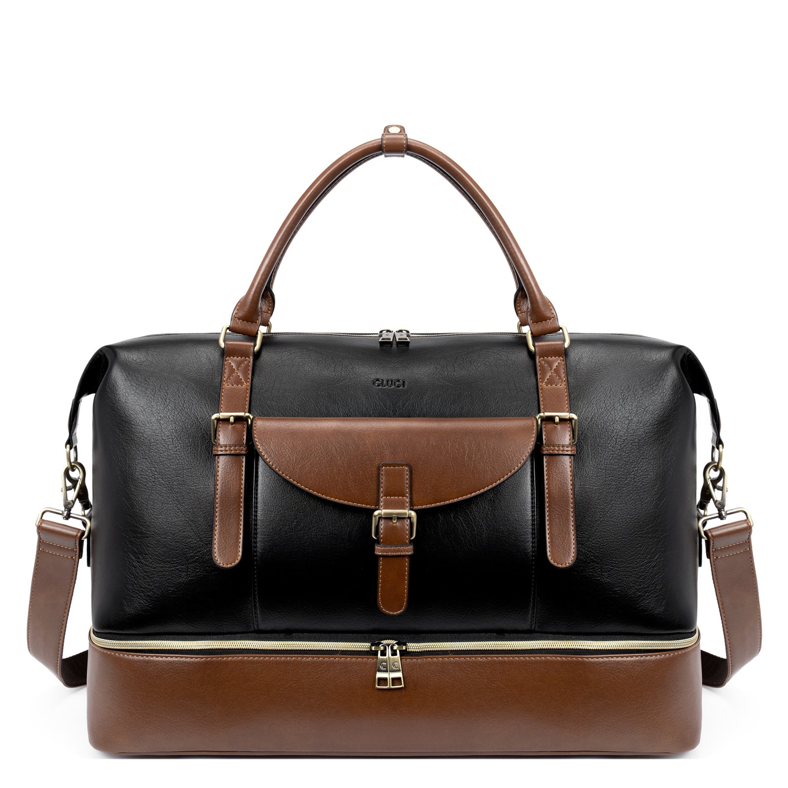 CLUCI Duffel Bag for Travel Leather Women Weekender Bag Carry on Travel Bag with Shoe Compartment Beige with Brown 並行輸入品 CLUCI Duffel Bag for Travel Women Leather Travel Bag Carry on Weekende