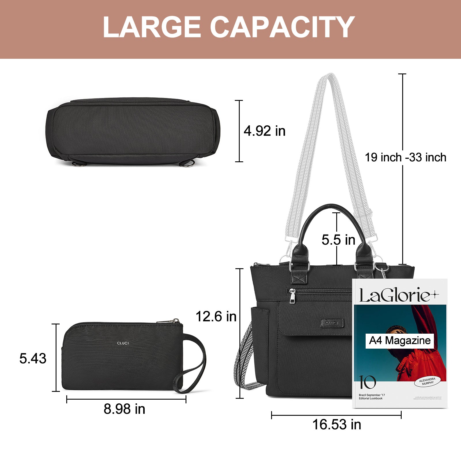 Tote Bags for Women Soft Canvas Multi-Pocket Shoulder Bag with Adjustable Strap