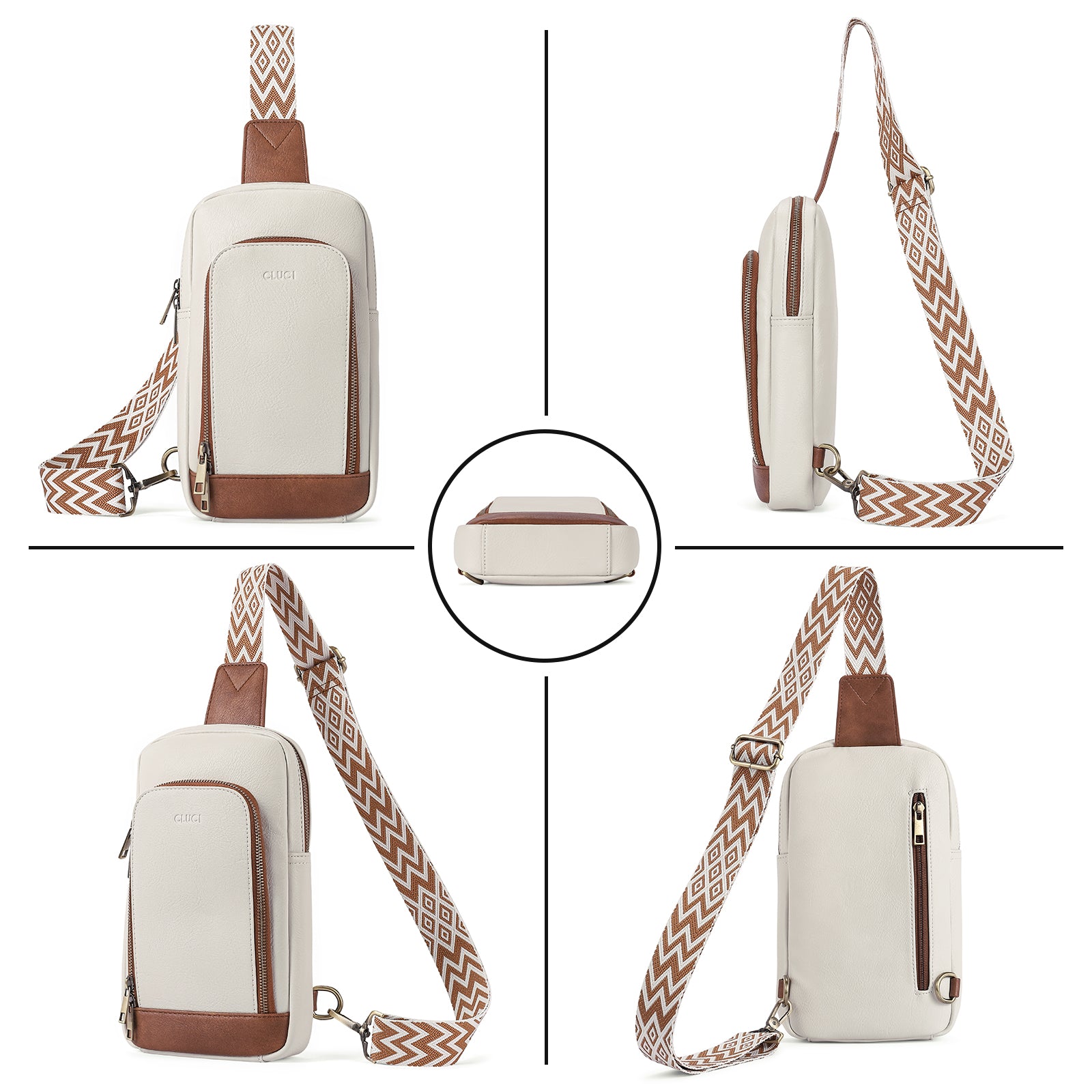 CLUCI Large PU Leather Crossbody Sling Bag for Women Travel Hiking Cycling
