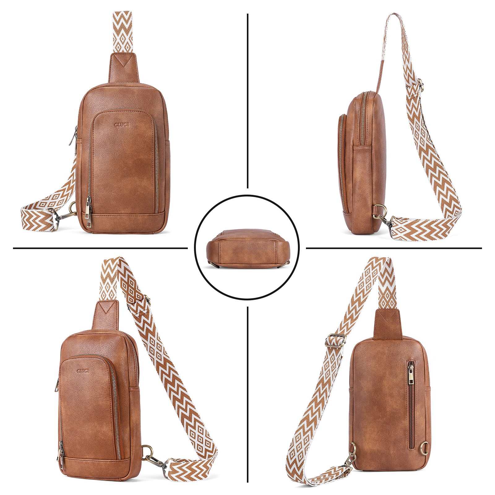 CLUCI Large PU Leather Crossbody Sling Bag for Women Travel Hiking Cycling