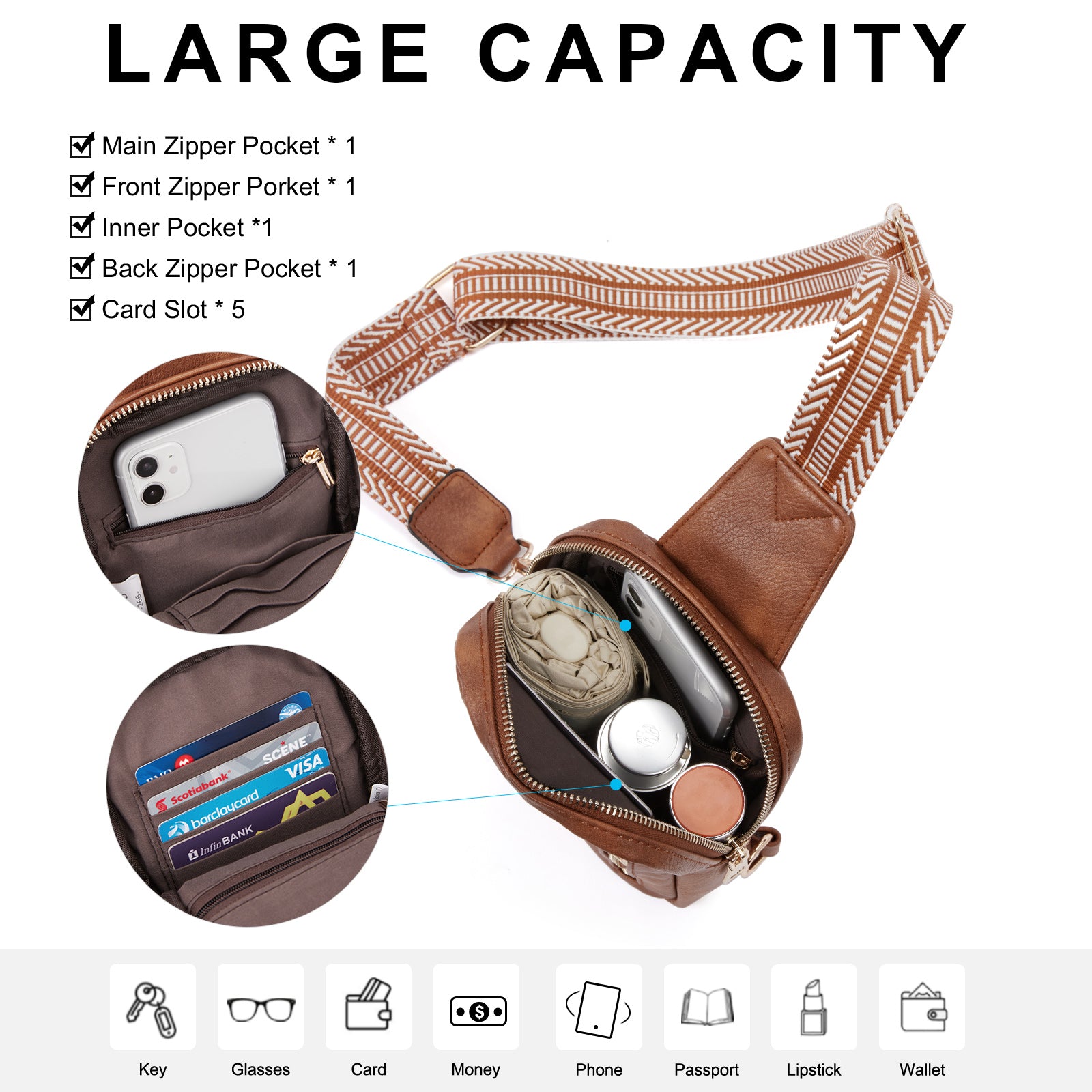 CLUCI Small Vegan Leather Sling Bag for Women  Crossbody Chest Bags Trendy