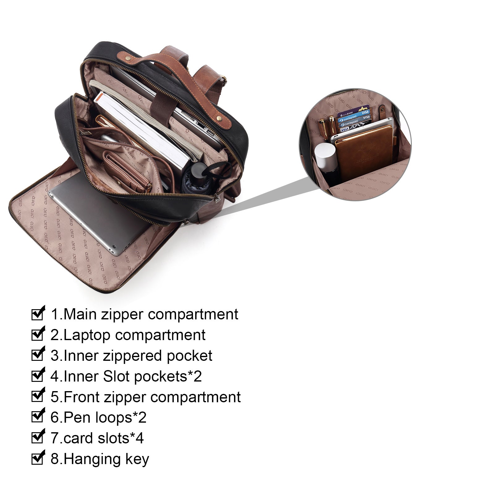CLUCI Leather Laptop Backpack for Women 15.6 inch Computer Bag Large Travel Vintage College Daypack Business Bags