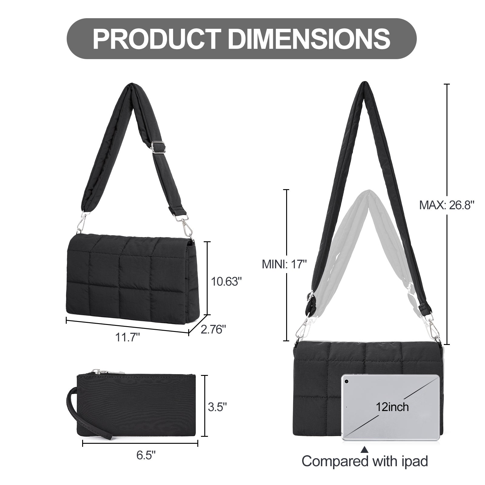 Puffer Crossbody Purse for Women Middle Tote Bag Lightweight Cotton Padded
