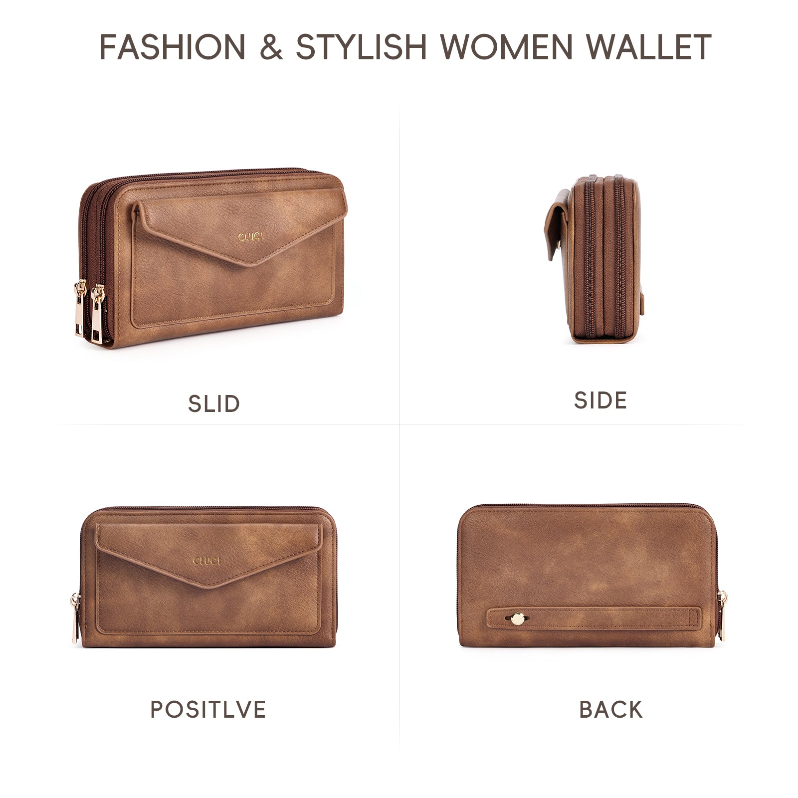 CLUCI Wallet Women Large Capacity Wristlet Purse for Women Long Ladies Wallet RFID Blocking Multi Credit Card Holder