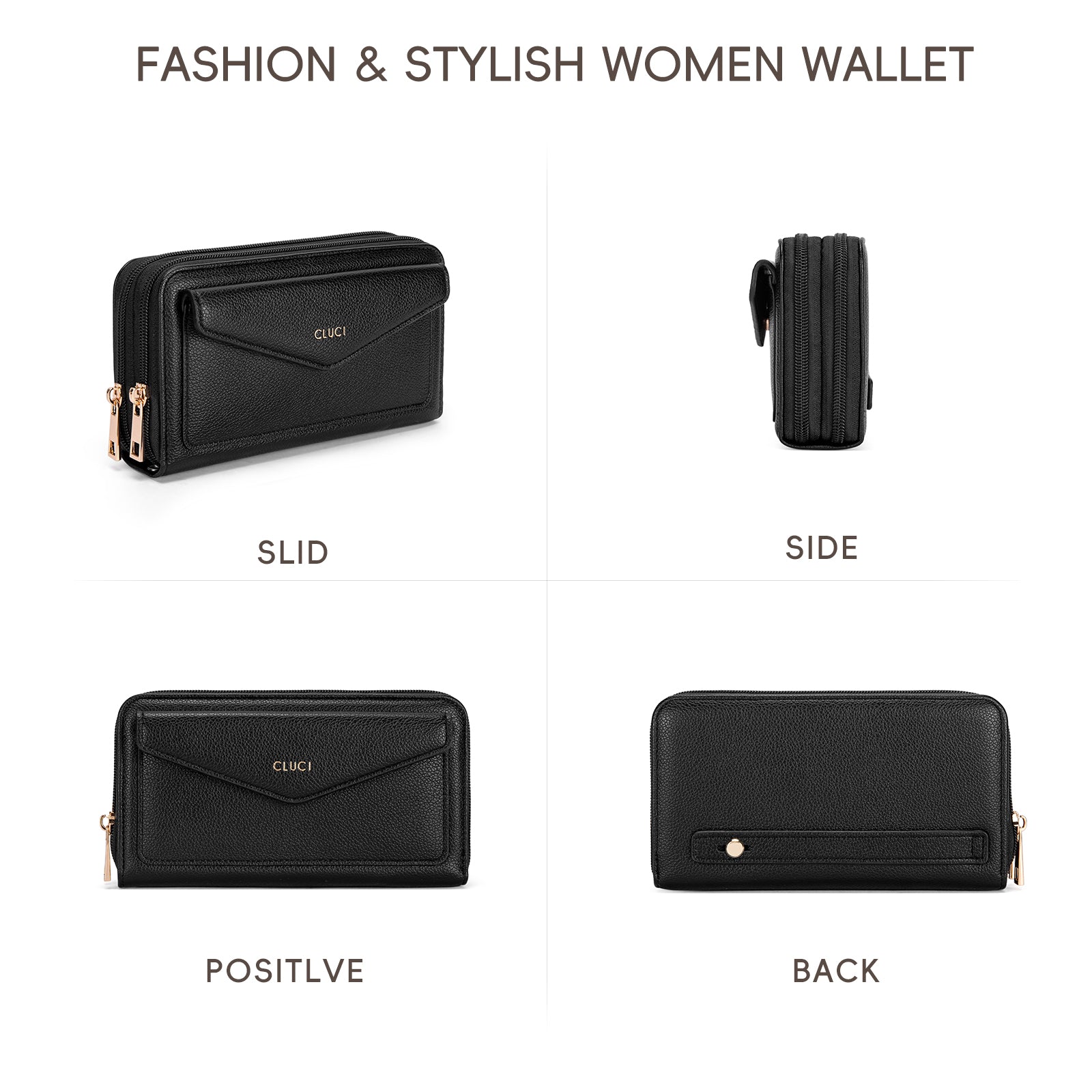CLUCI Wallet Women Large Capacity Wristlet Purse for Women Long Ladies Wallet RFID Blocking Multi Credit Card Holder