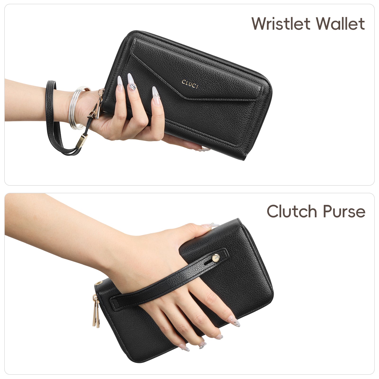 CLUCI Wallet Women Large Capacity Wristlet Purse for Women Long Ladies Wallet RFID Blocking Multi Credit Card Holder