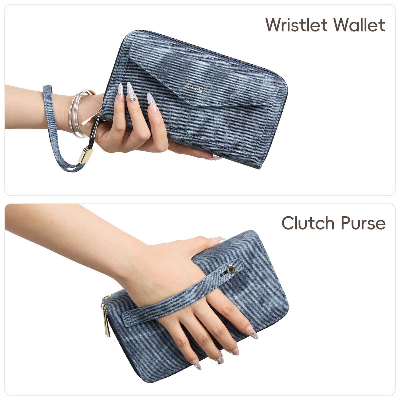 CLUCI Wallet Women Large Capacity Wristlet Purse for Women Long Ladies Wallet RFID Blocking Multi Credit Card Holder