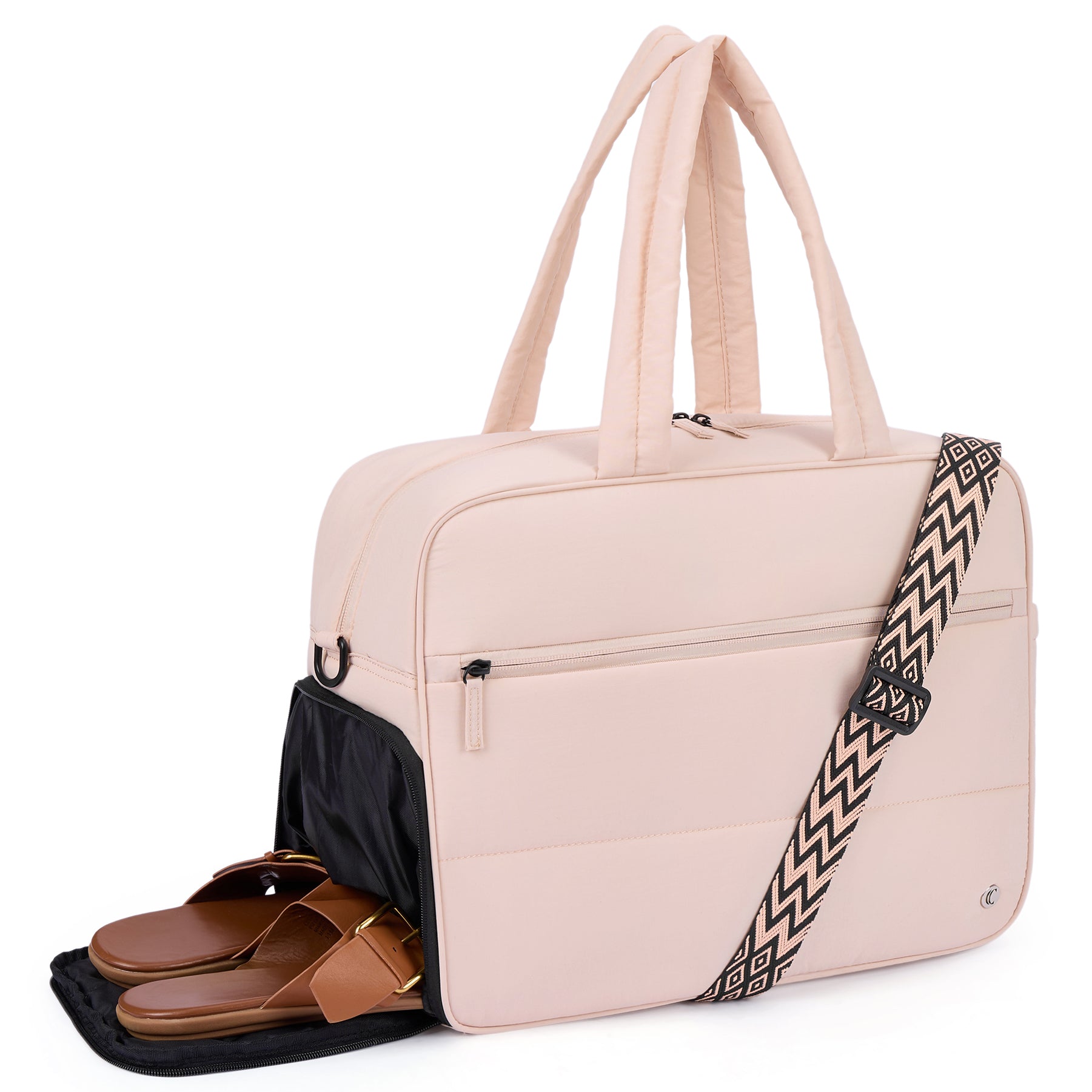 CLUCI Weekender Travel Bag for Women Puffer Tote Bag Carry On Duffle Overnight Bags with Shoe Compartment Black