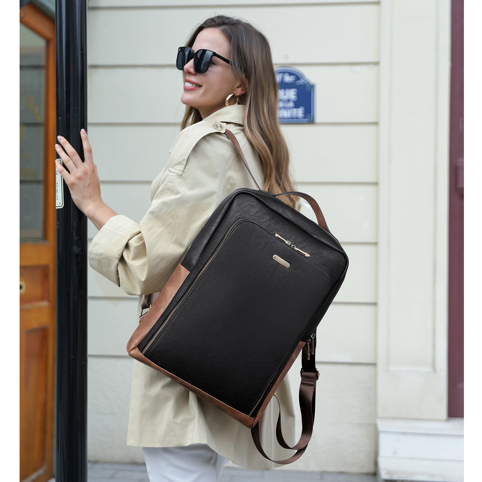 CLUCI Leather Laptop Backpack for Women 15.6 inch Computer Bag Large Travel Vintage College Daypack Business Bags