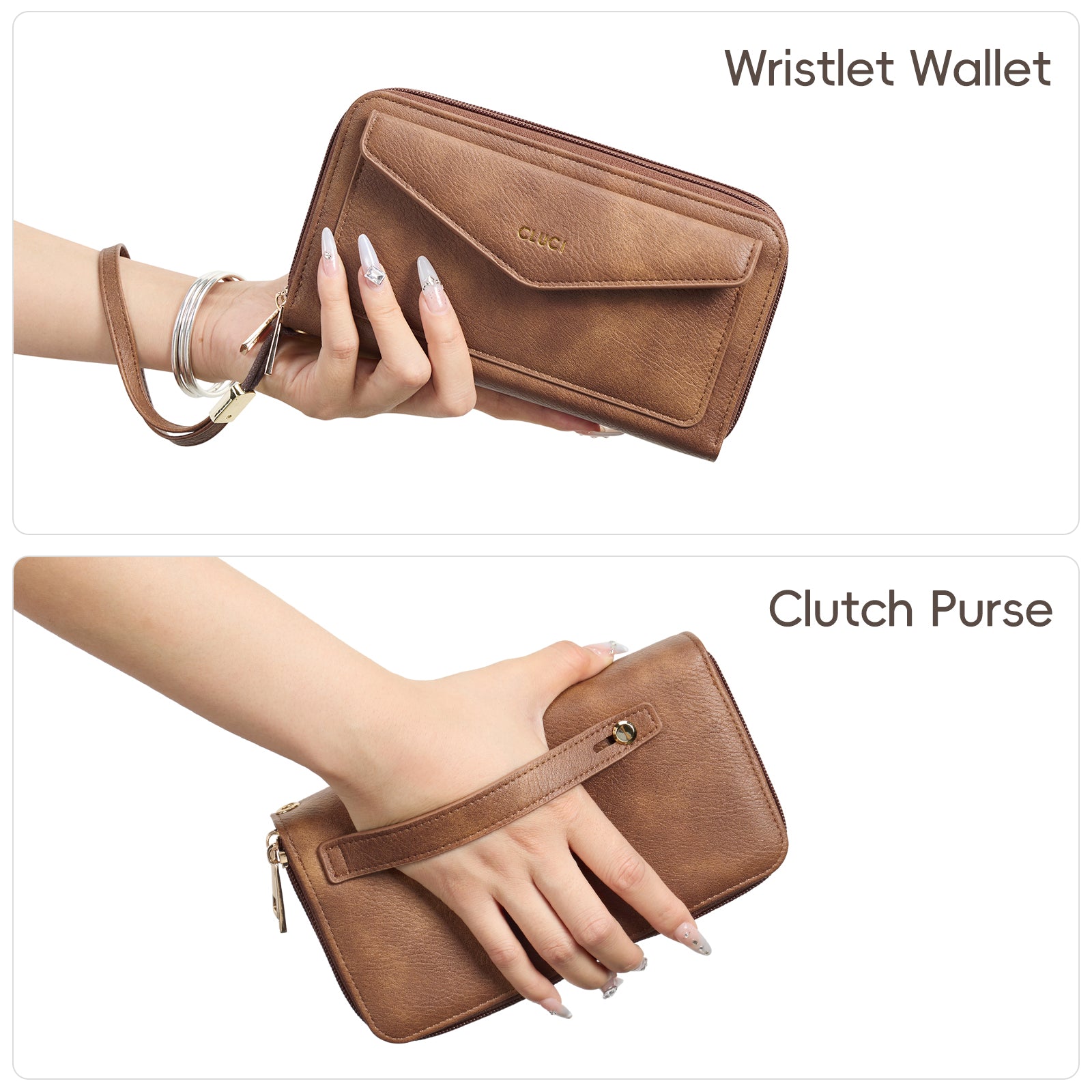 CLUCI Wallet Women Large Capacity Wristlet Purse for Women Long Ladies Wallet RFID Blocking Multi Credit Card Holder