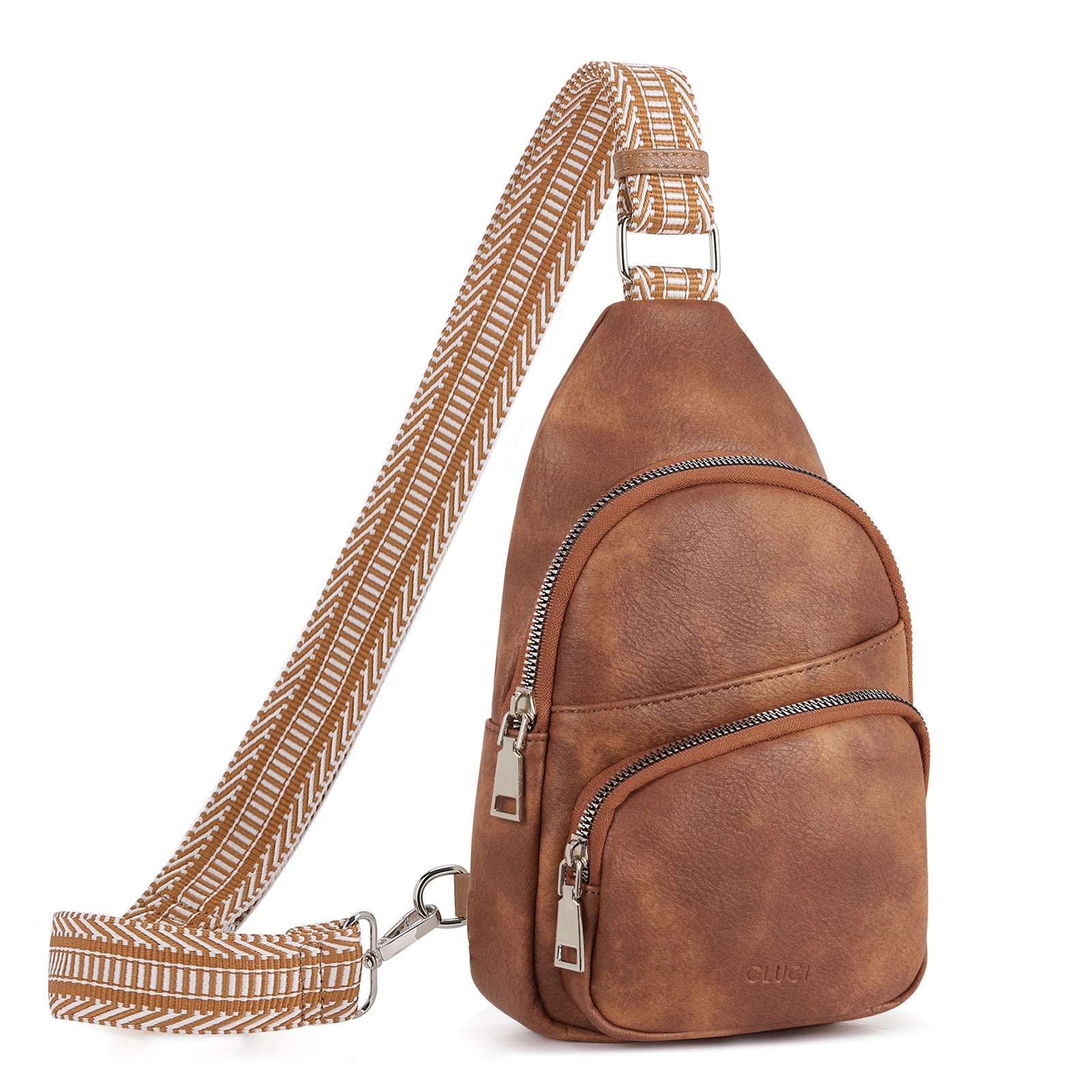 CLUCI Leather Sling Bag With Guitar Strap
