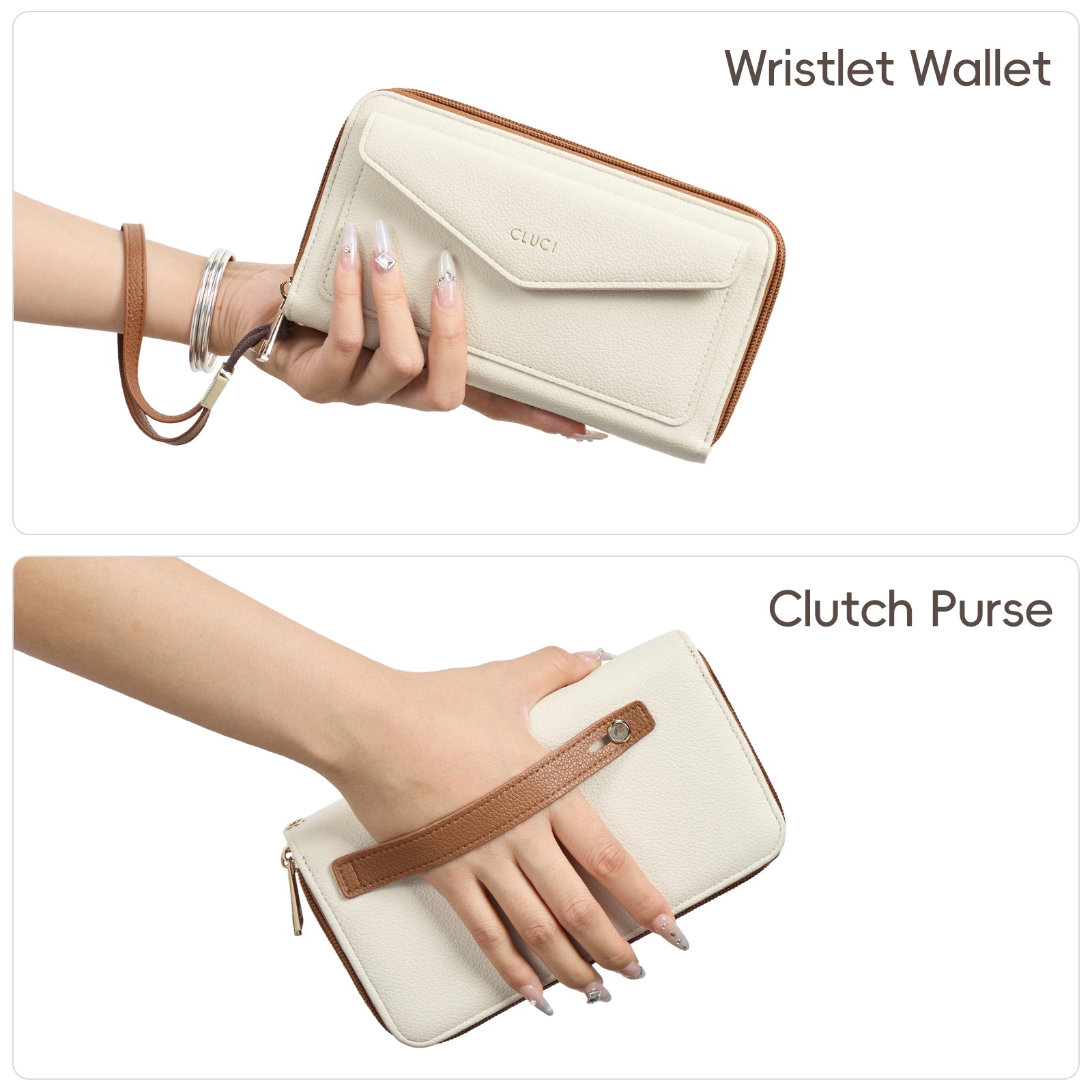CLUCI Wallet Women Large Capacity Wristlet Purse for Women Long Ladies Wallet RFID Blocking Multi Credit Card Holder