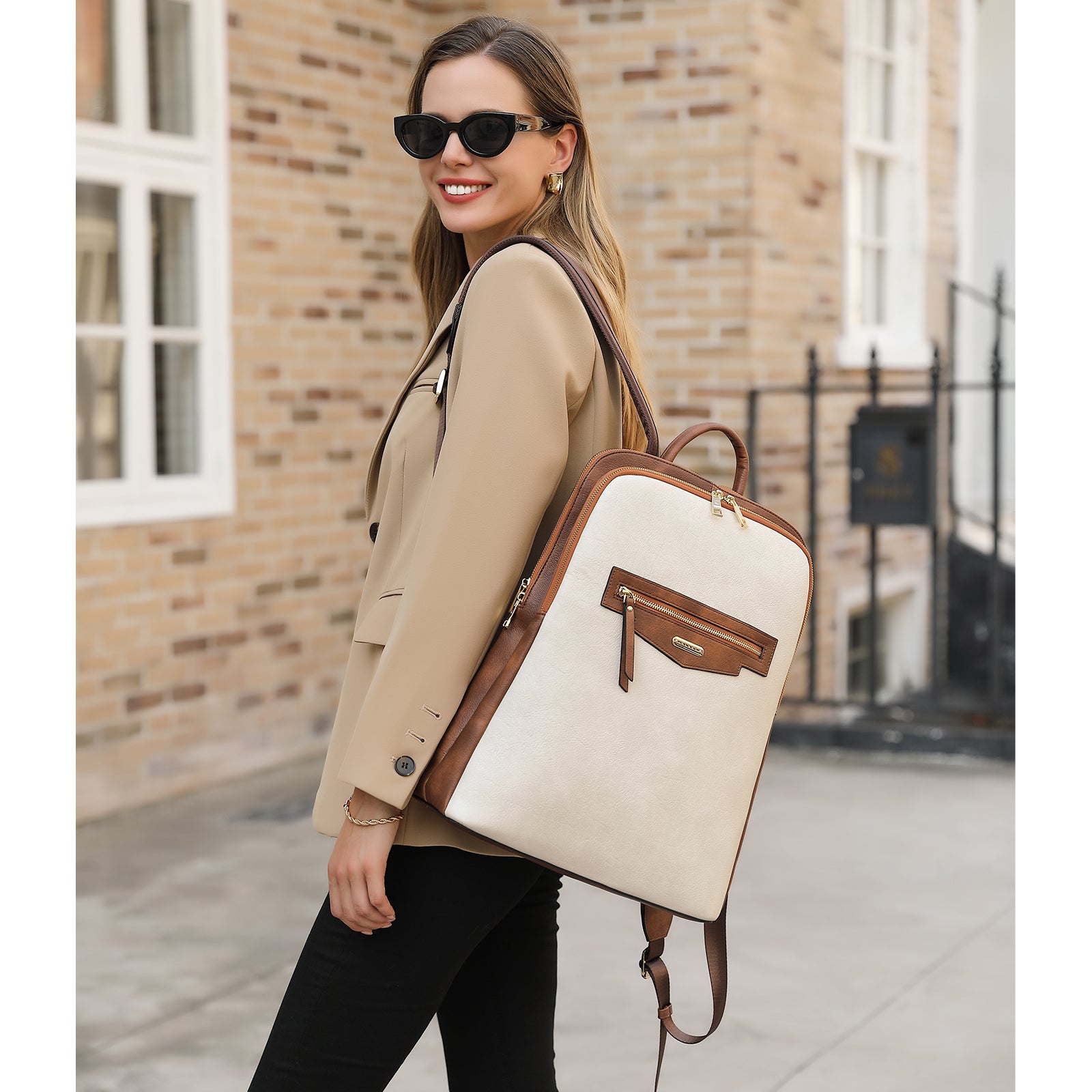 CLUCI Leather Laptop Backpack for Women 15.6 inch Computer Bag Travel Business Daypack