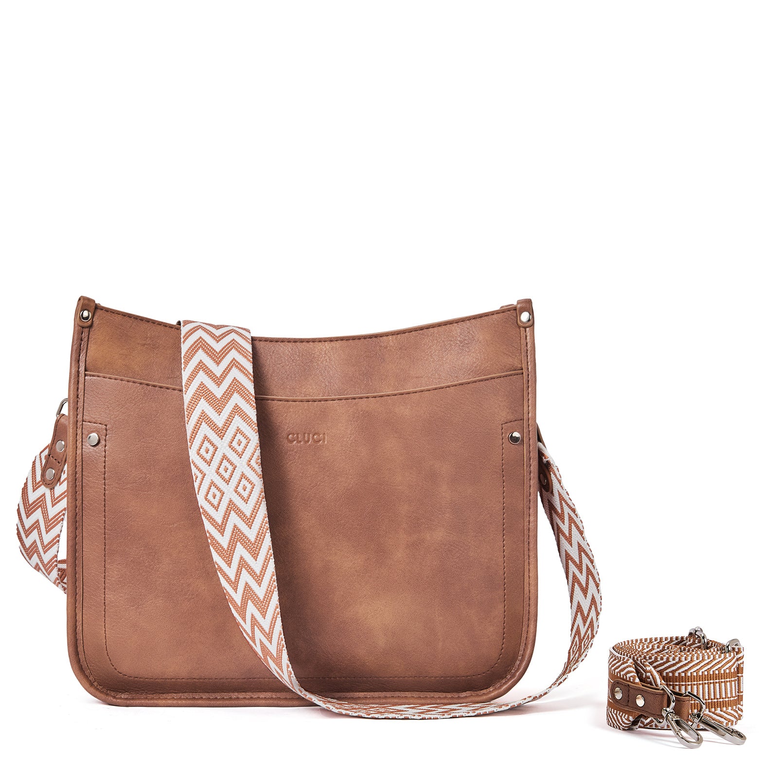 Leather Handbag Crossbody Messenger Bag With Guitar Strap