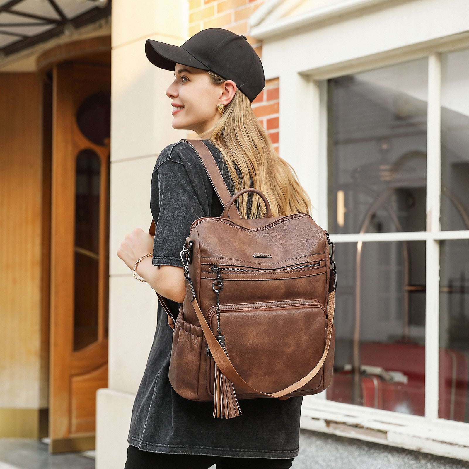Greene Women's Leather Backpack Purse For Commuting | Two-Toned Vintage