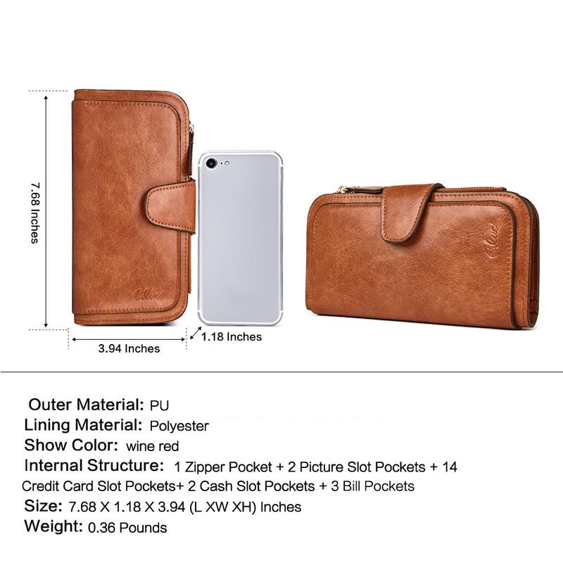 CLUCI Women Wallet Leather RFID Blocking Designer Trifold Card Holder Ladies Clutch with ID Window