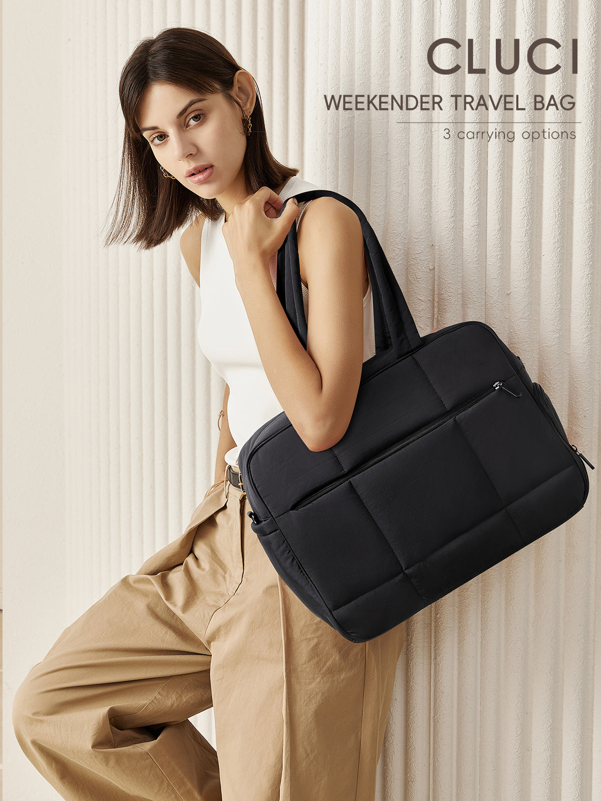 CLUCI Weekender Travel Bag for Women Puffer Tote Bag Carry On Duffle Overnight Bags with Shoe Compartment Black