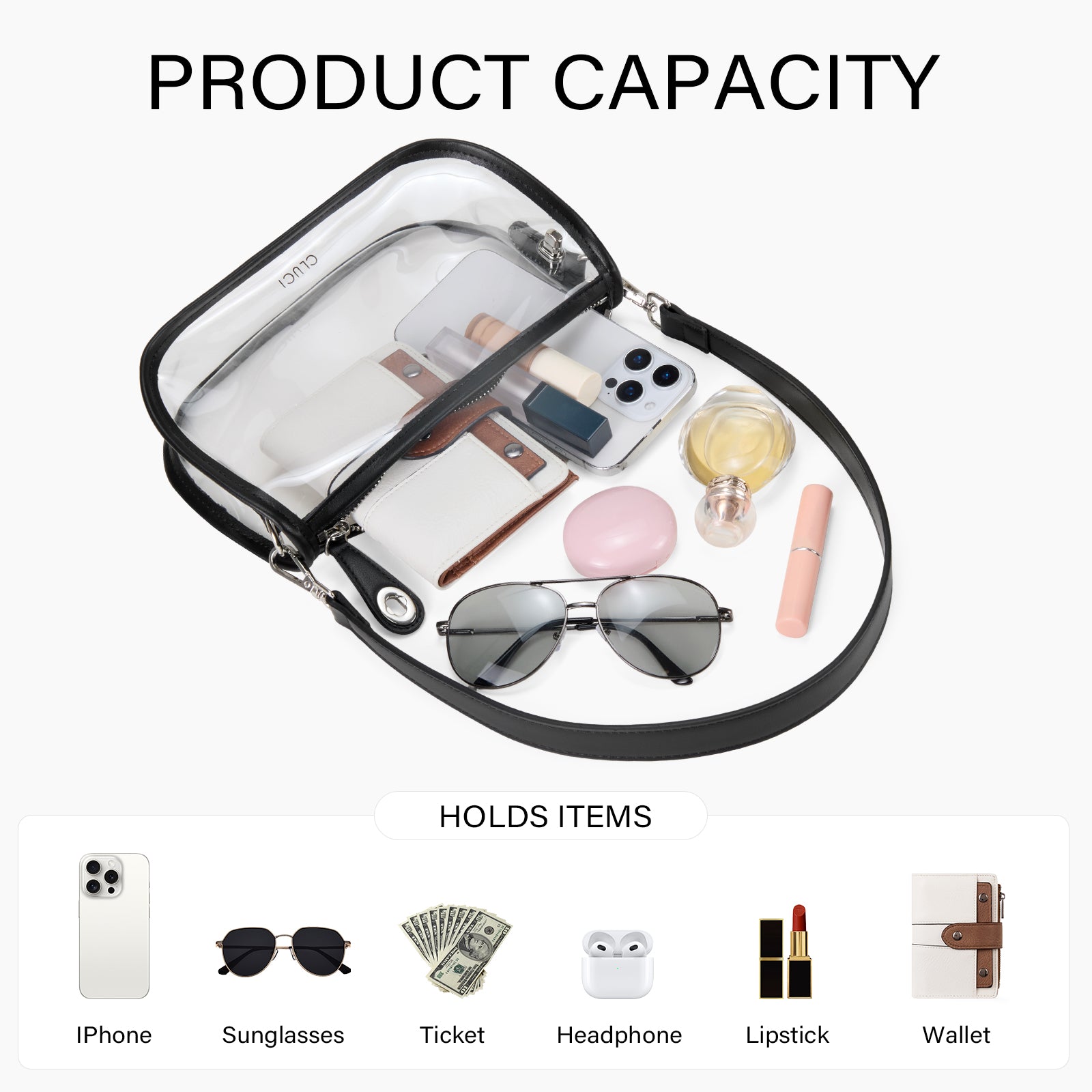 CLUCI Clear Purse Crossbody Bags for Concerts Sports Events Festivals