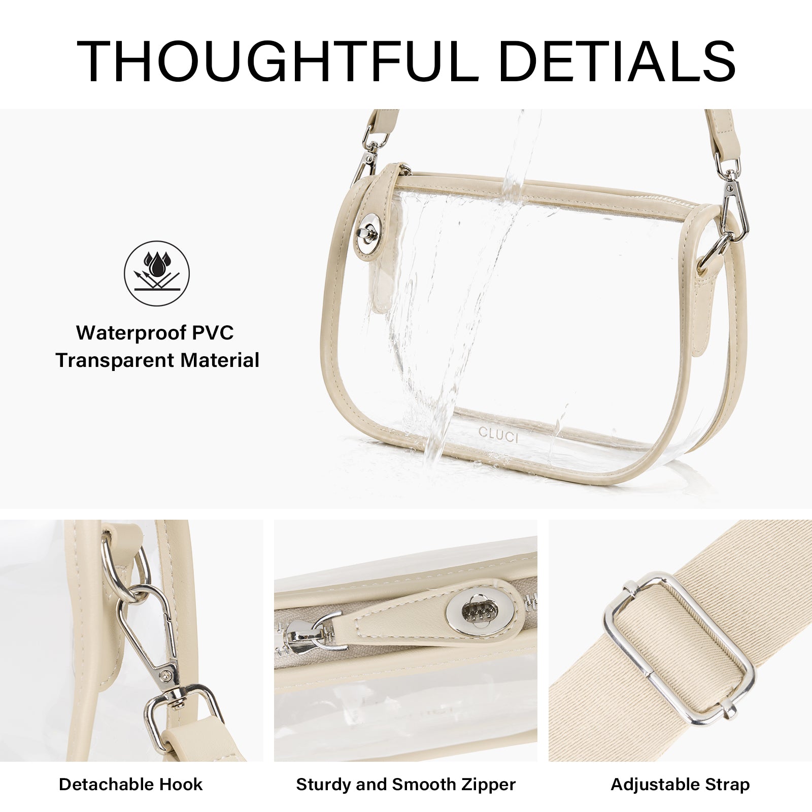 CLUCI Clear Purse Crossbody Bags for Concerts Sports Events Festivals