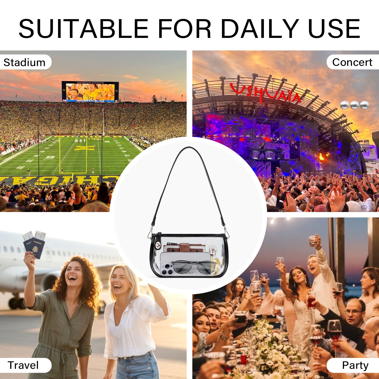 CLUCI Clear Purse Crossbody Bags for Concerts Sports Events Festivals