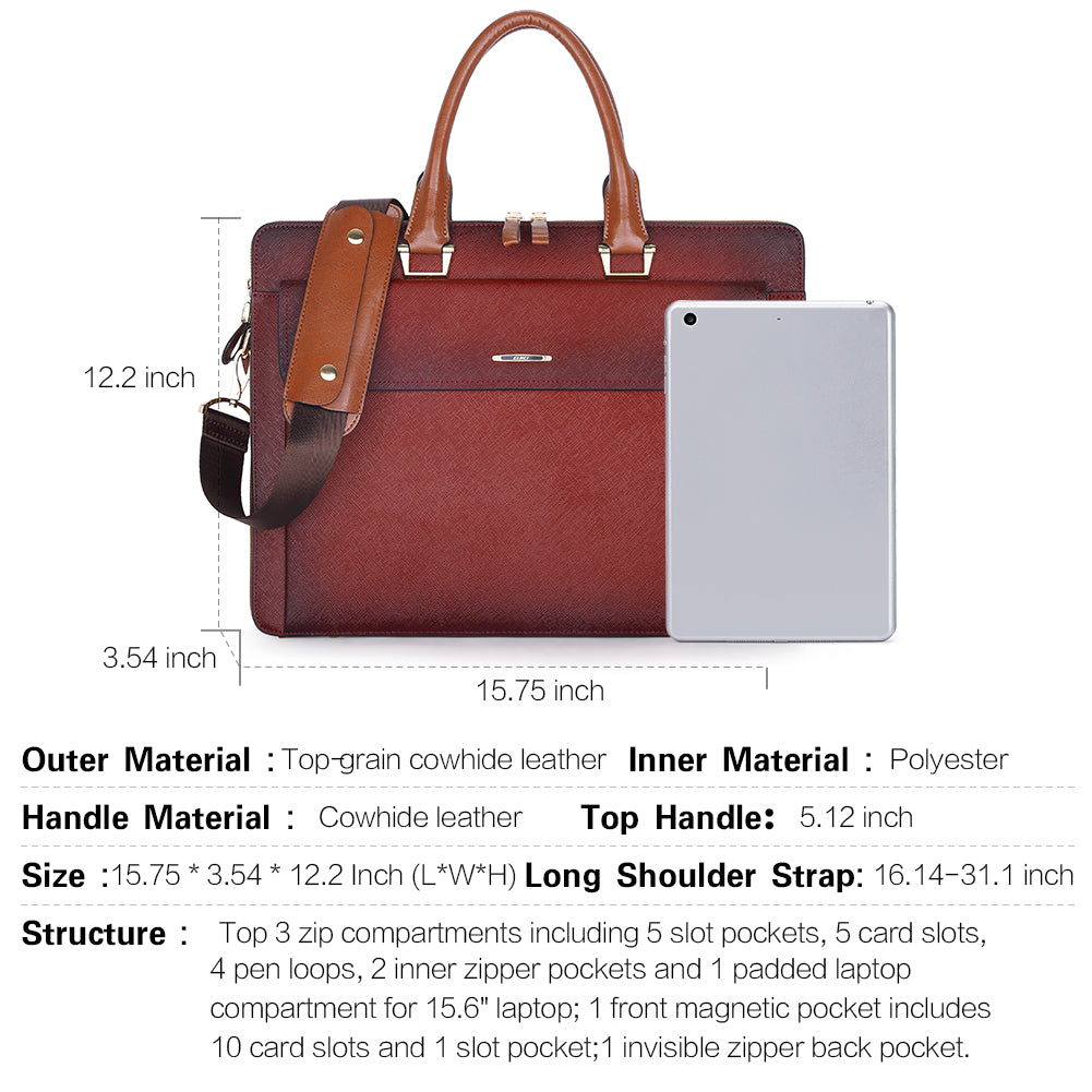 Davison Womens Slim Leather Briefcase  Carry 15.6 Inch Laptop